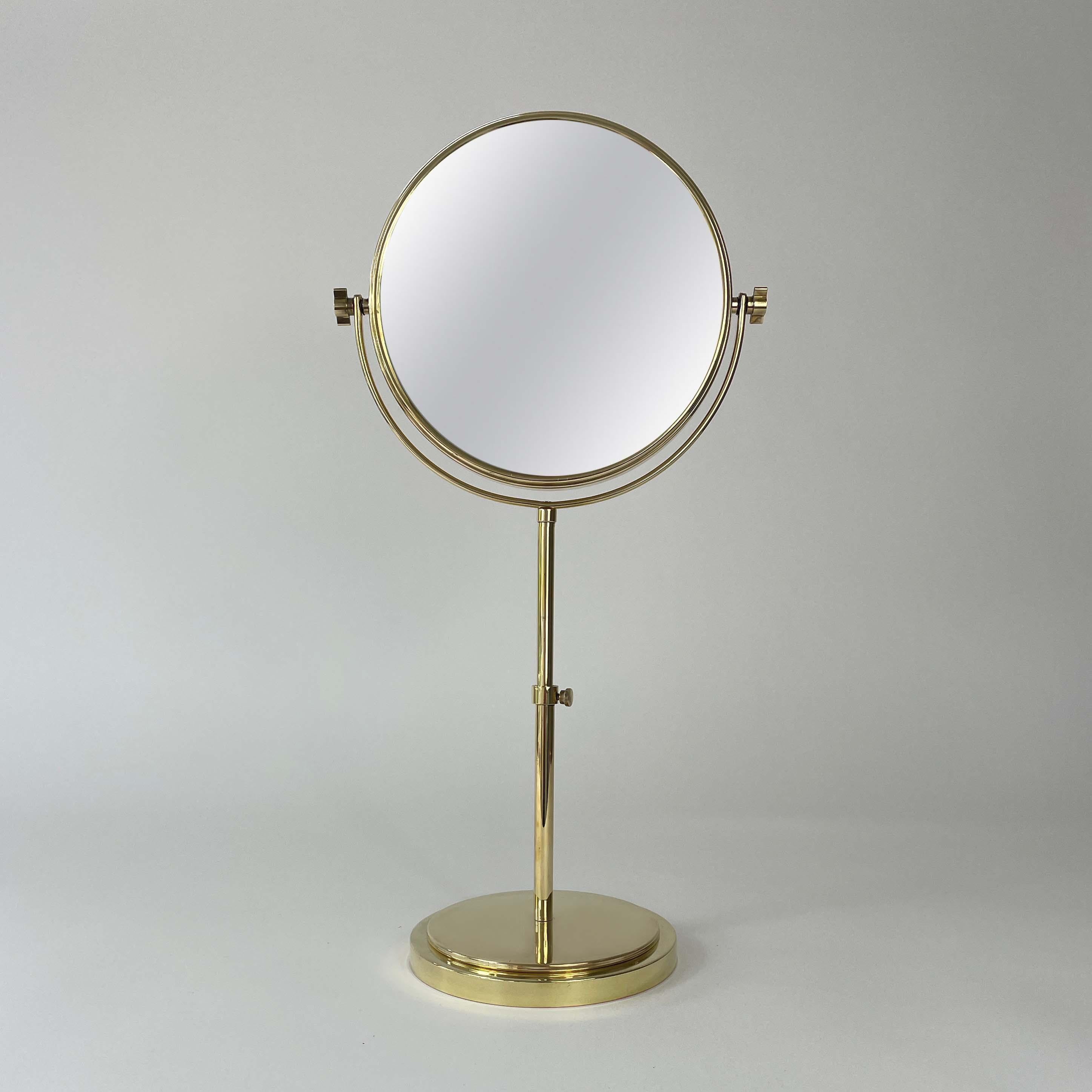 Height Adjustable Double Sided Brass Table Mirror, Sweden 1950s 1
