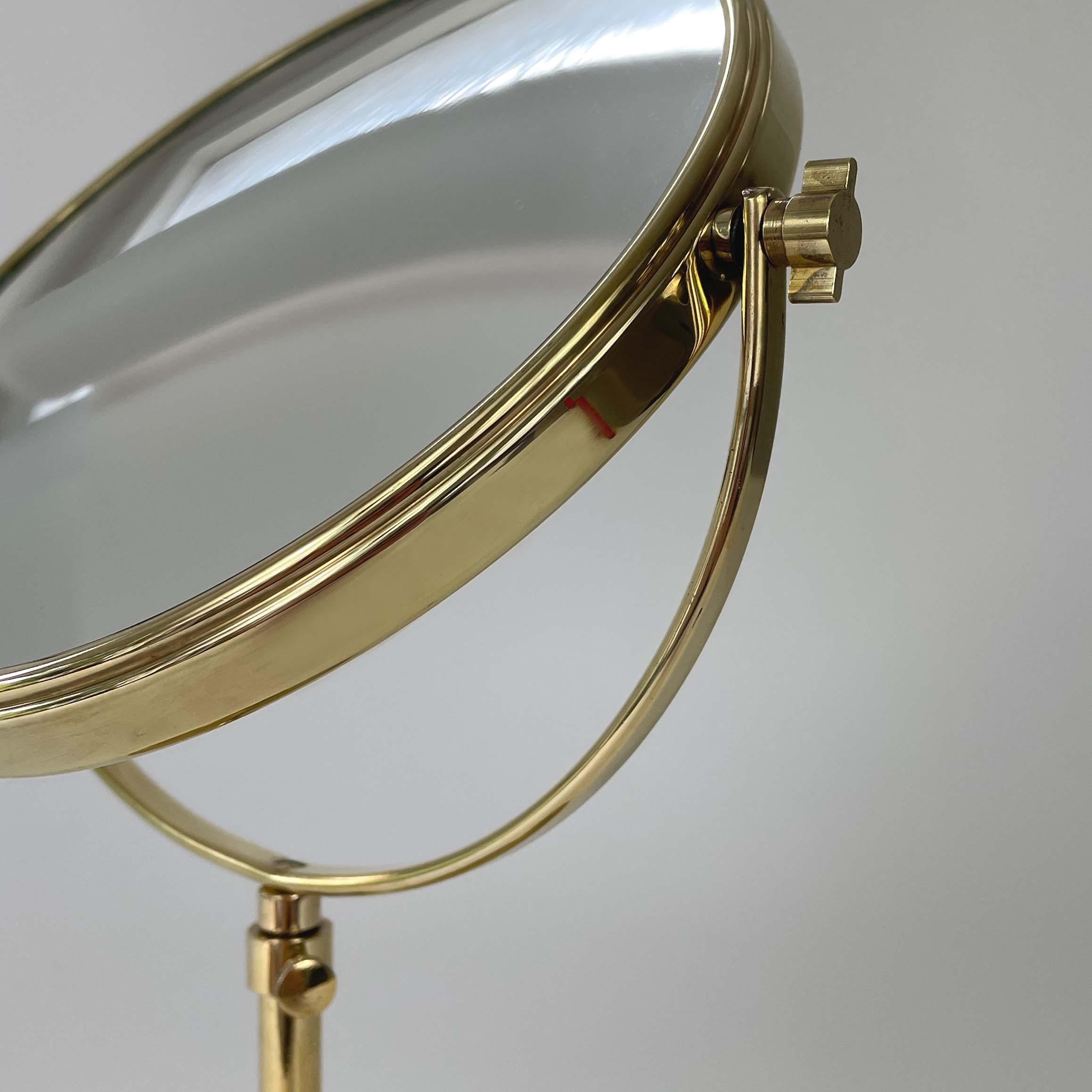 Height Adjustable Double Sided Brass Table Mirror, Sweden 1950s 2