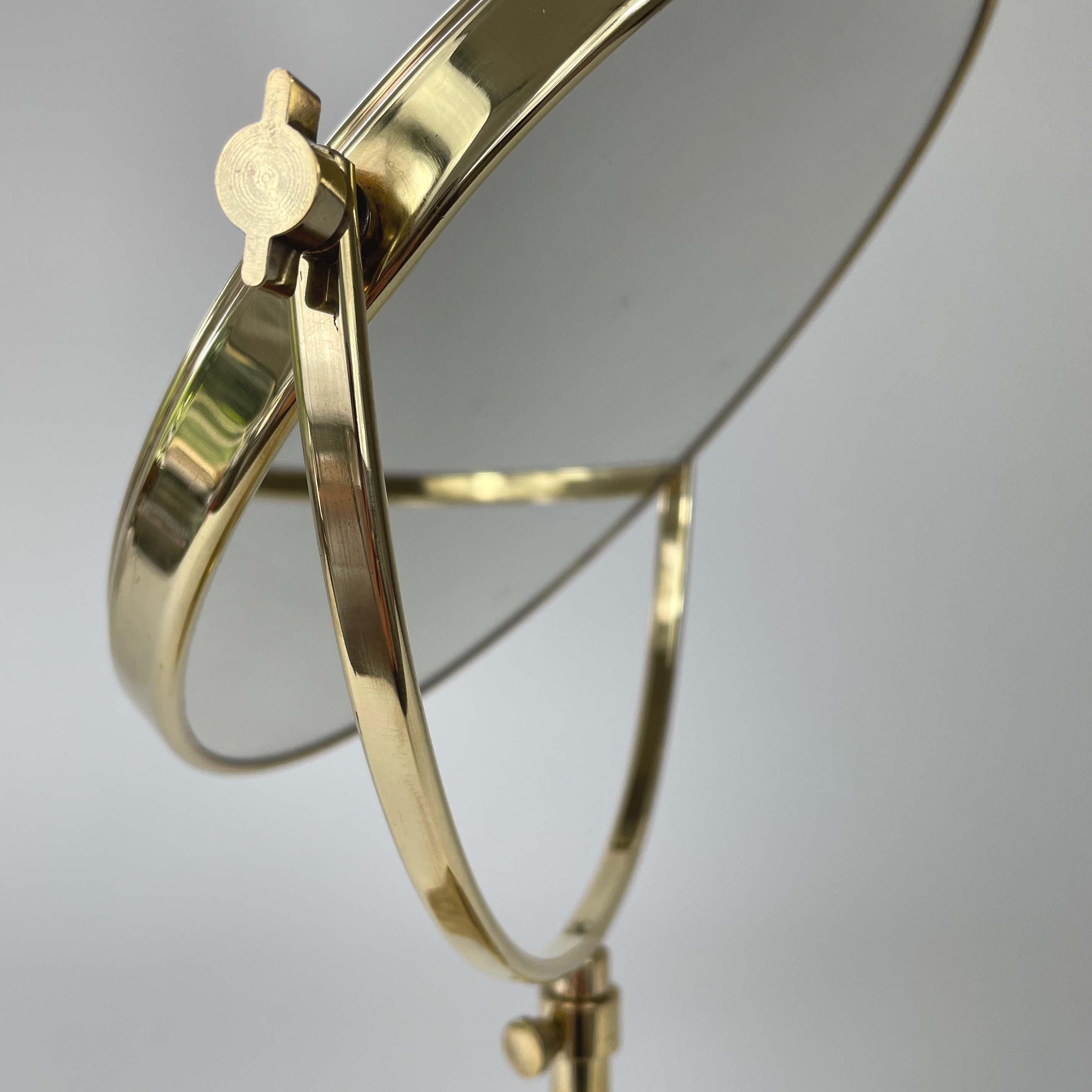 Height Adjustable Double Sided Brass Table Mirror, Sweden 1950s 3