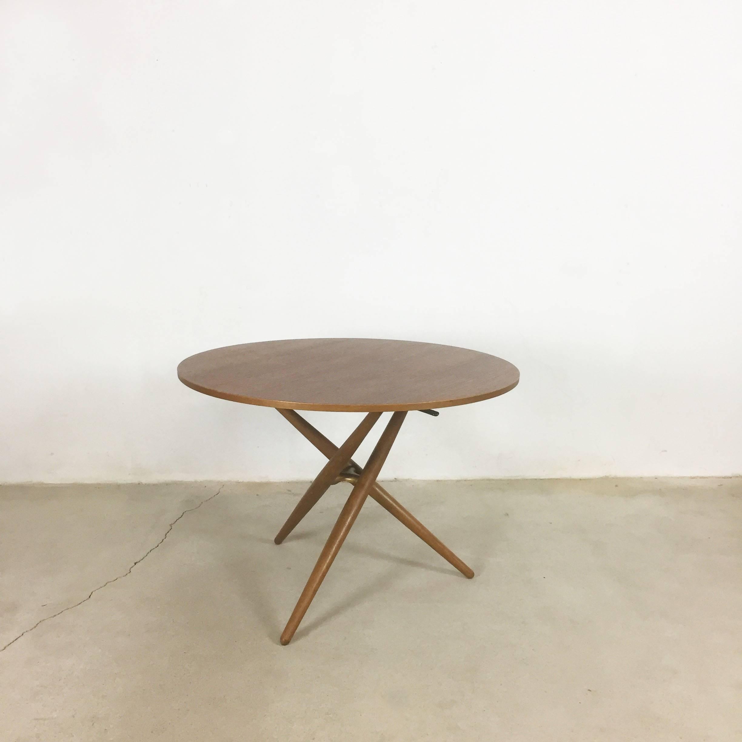Metal Height Adjustable ESS. TEE Teak Table by Jürg Bally for Wohnbedarf Zürich, 1950s