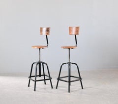 Height Adjustable Industrial Bar Stools By L Sautereau Circa 1950s