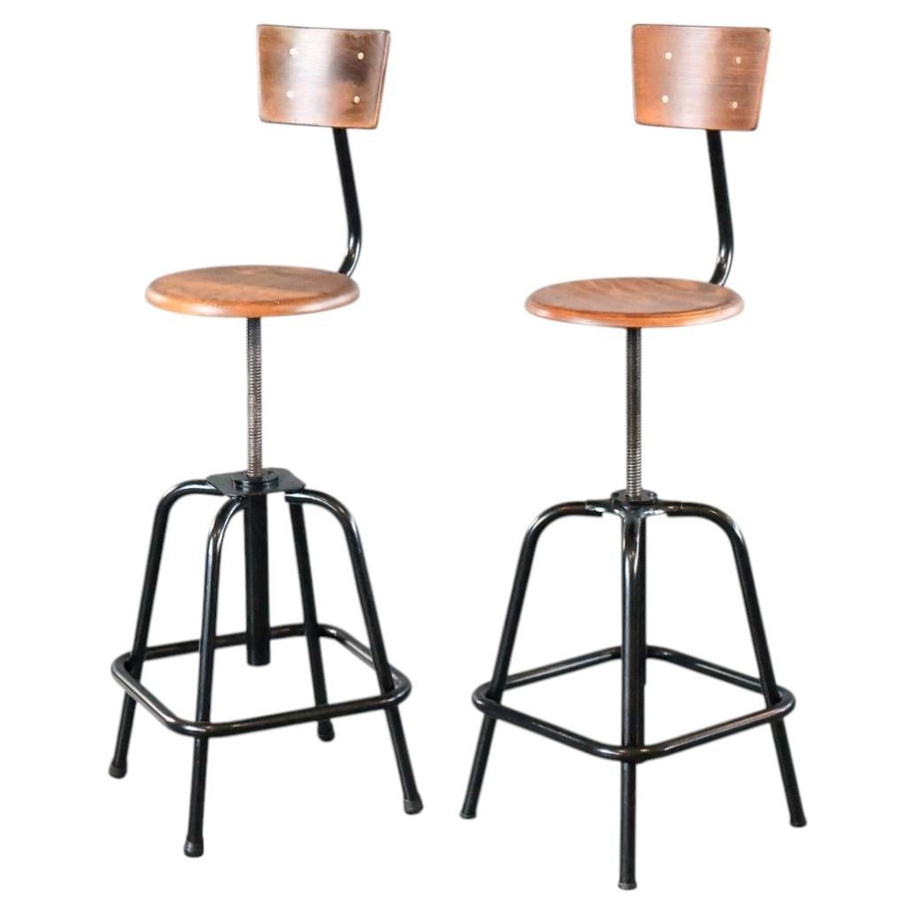 Height Adjustable Industrial Bar Stools By L Sautereau Circa 1950s