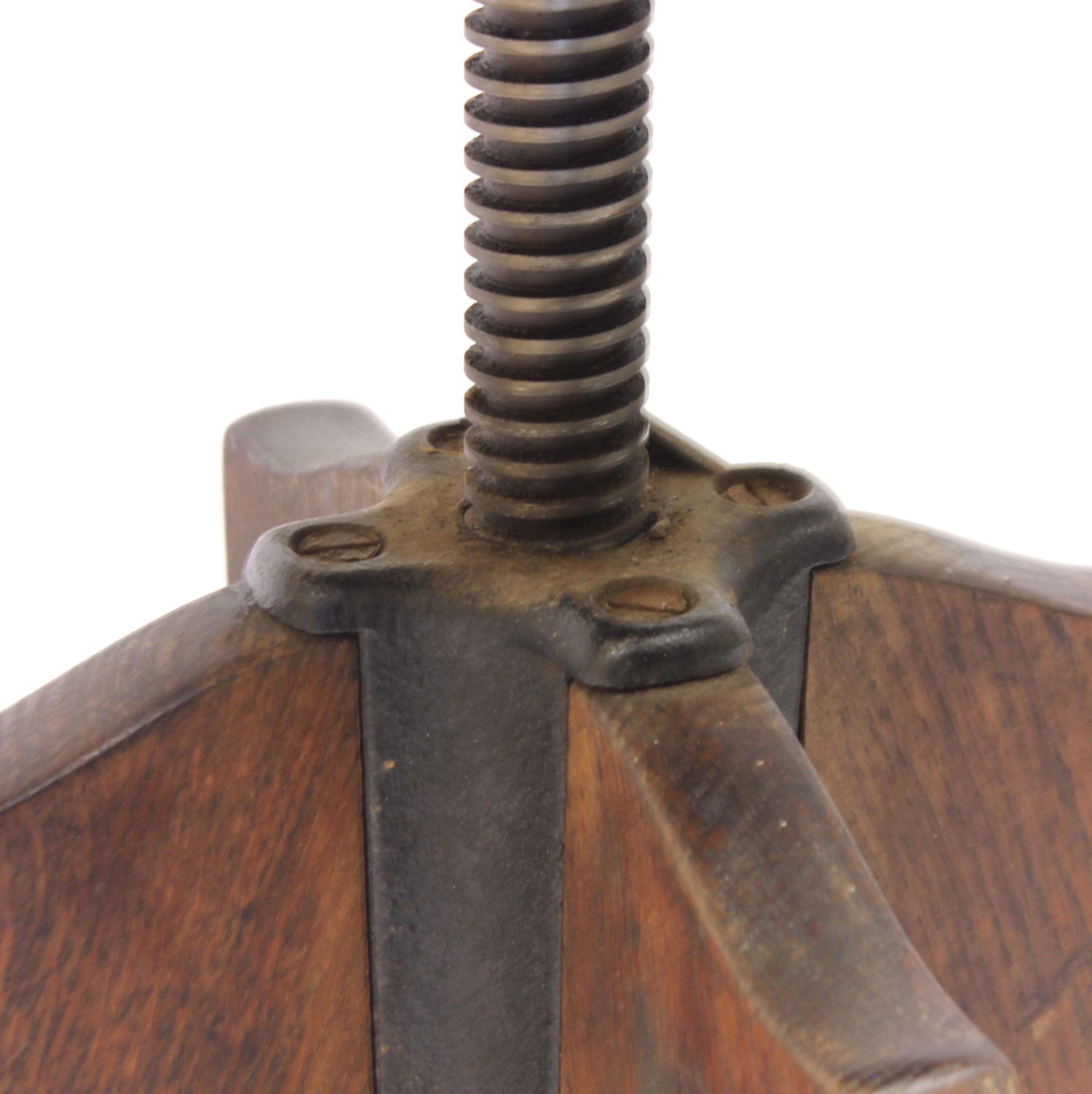 Height Adjustable Industrial Stool in Oak, 1920s-1930s 2