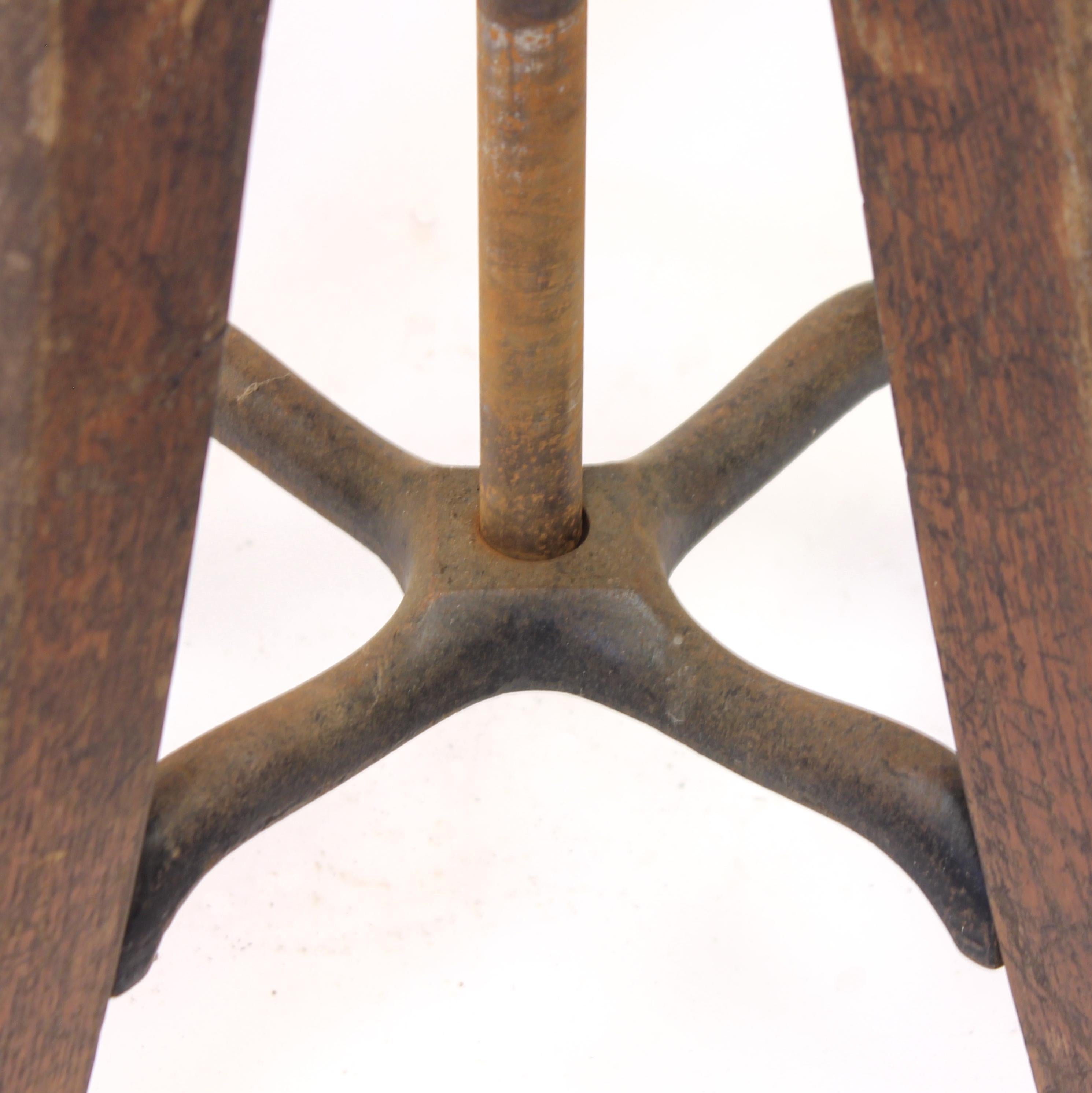 Height Adjustable Industrial Stool in Oak, 1920s-1930s 5