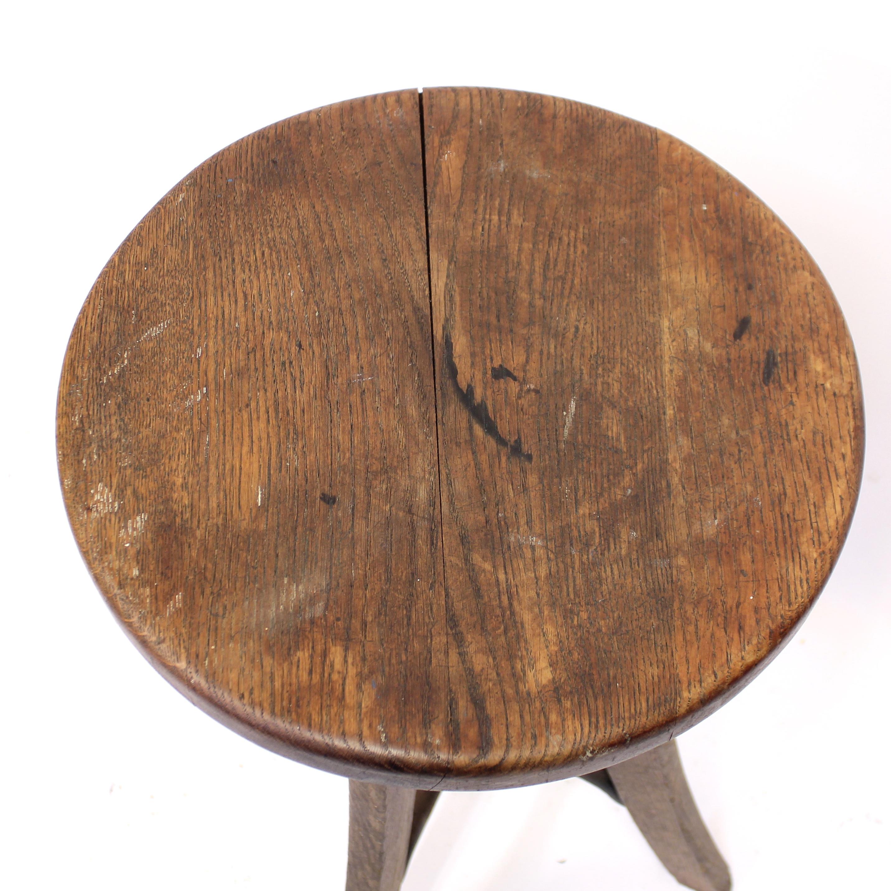 Wrought Iron Height Adjustable Industrial Stool in Oak, 1920s-1930s
