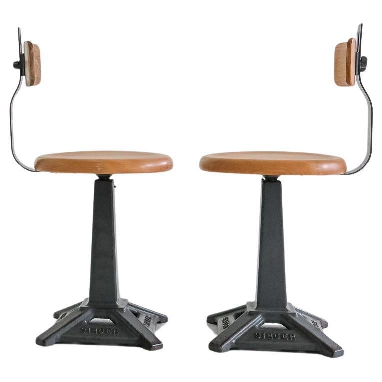 Height adjustable Industrial Working Sewing Chairs from Singer, England 1940 For Sale