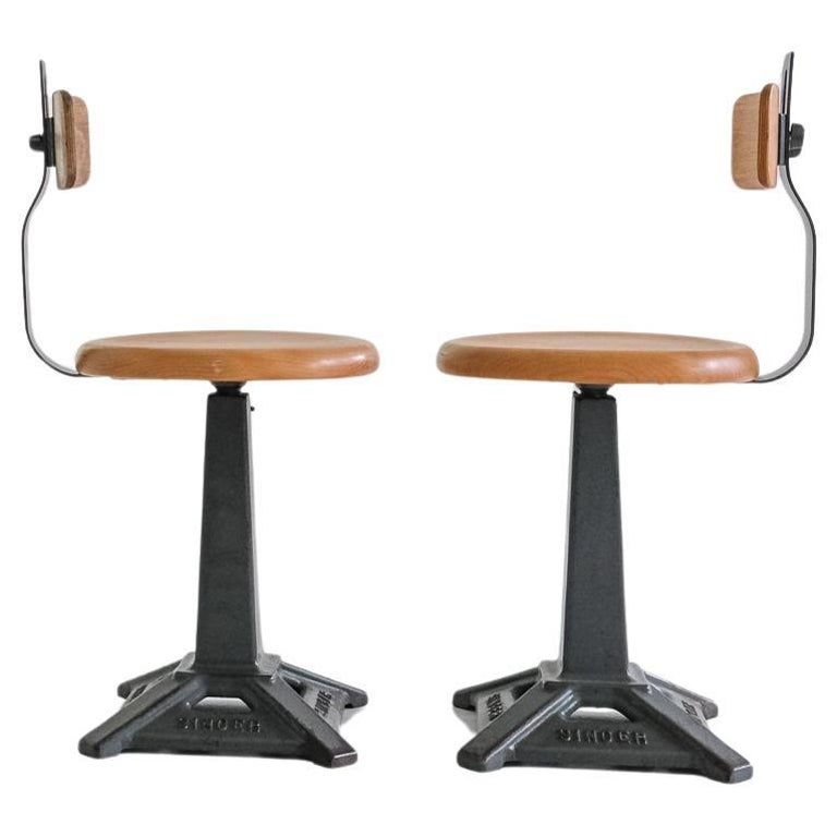 Height adjustable Industrial Working Sewing Chairs from Singer
