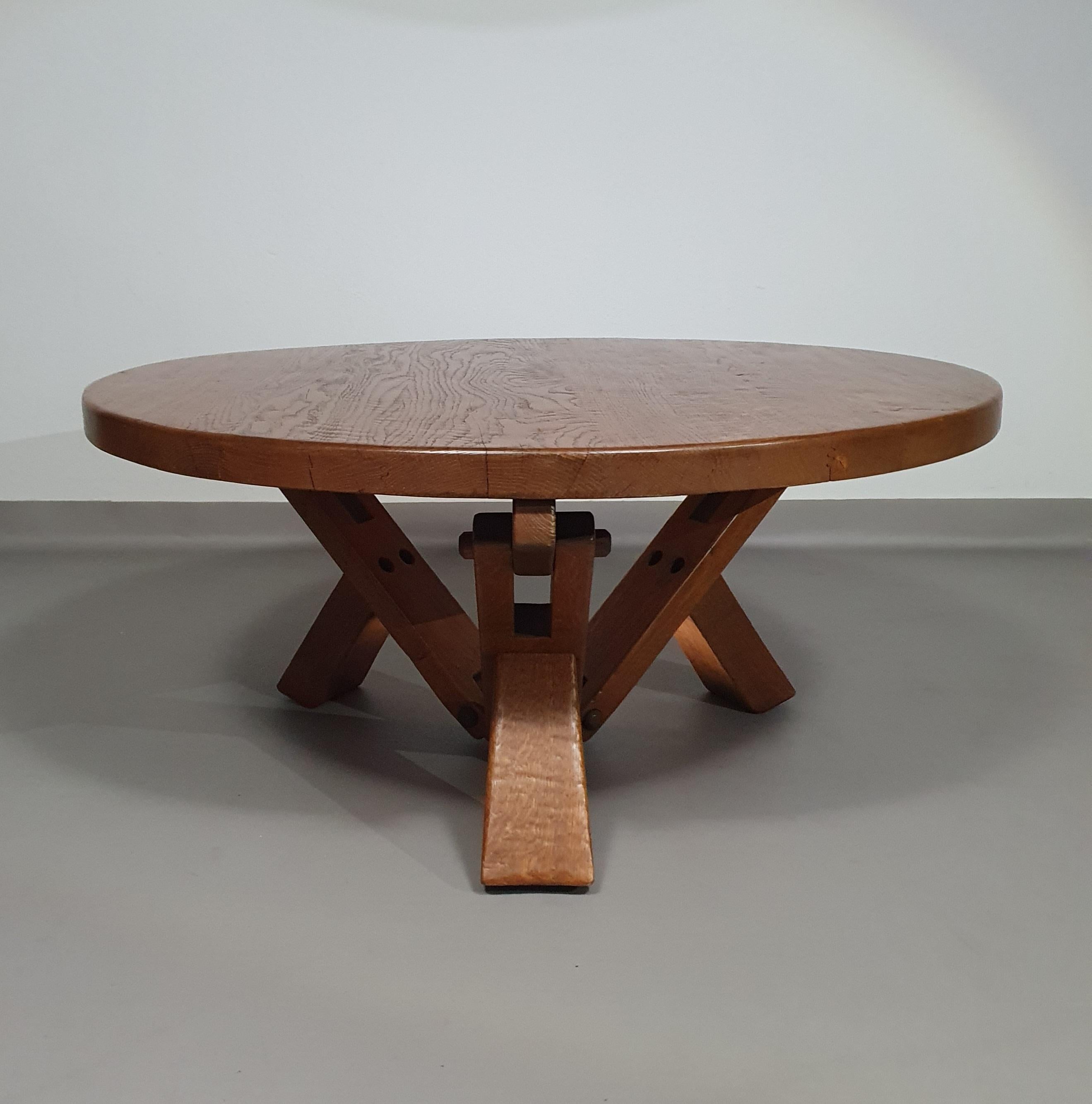 Hollywood Regency RarHeight adjustable oak coffee table
3 positions.

Depth 110 cm

Height 52 / 47 / 43 cme Bronze Bear Coffee Table, france 1970s