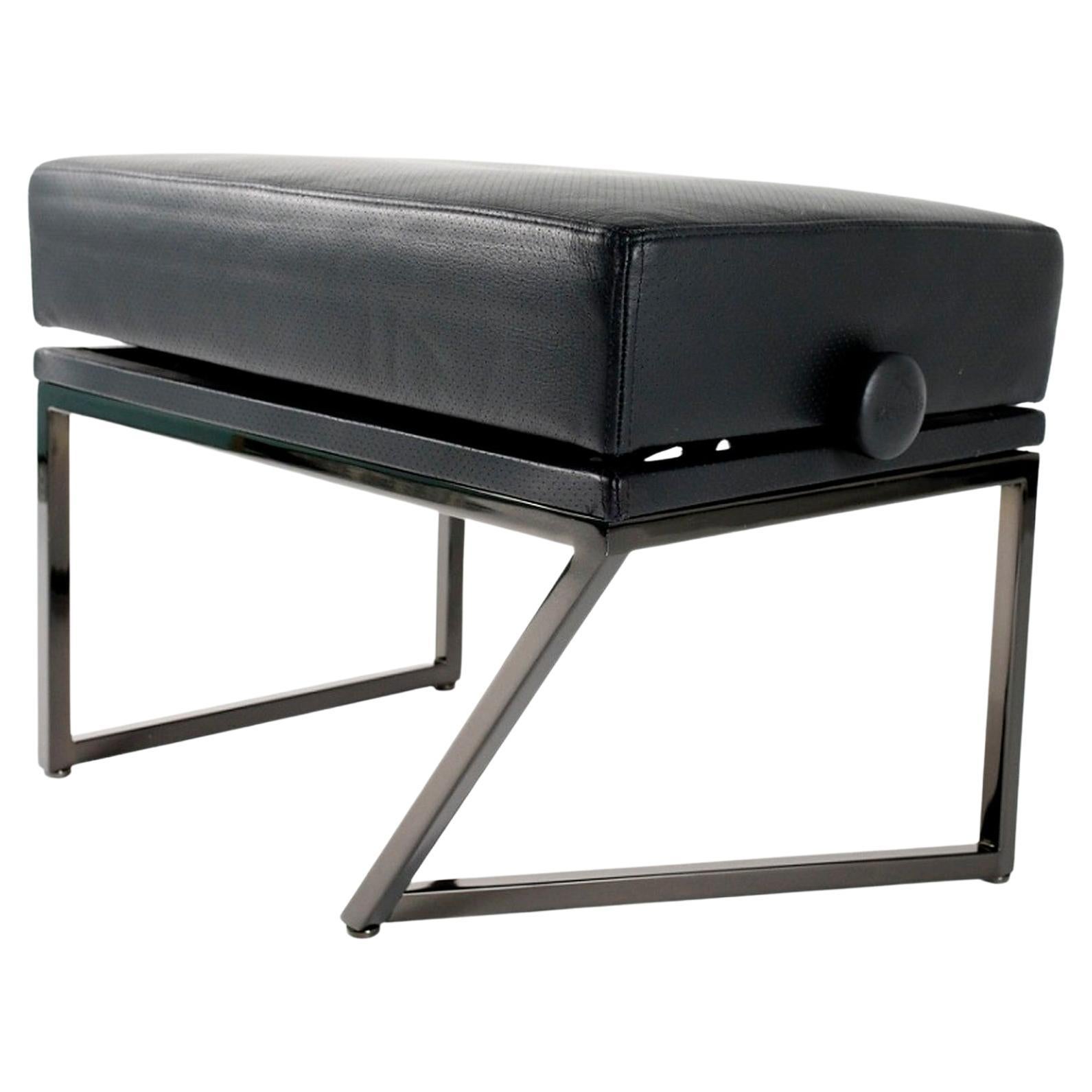 Upholstered Piano Stool Plated in Black Nickel. Height Adjustable Piano Bench, 