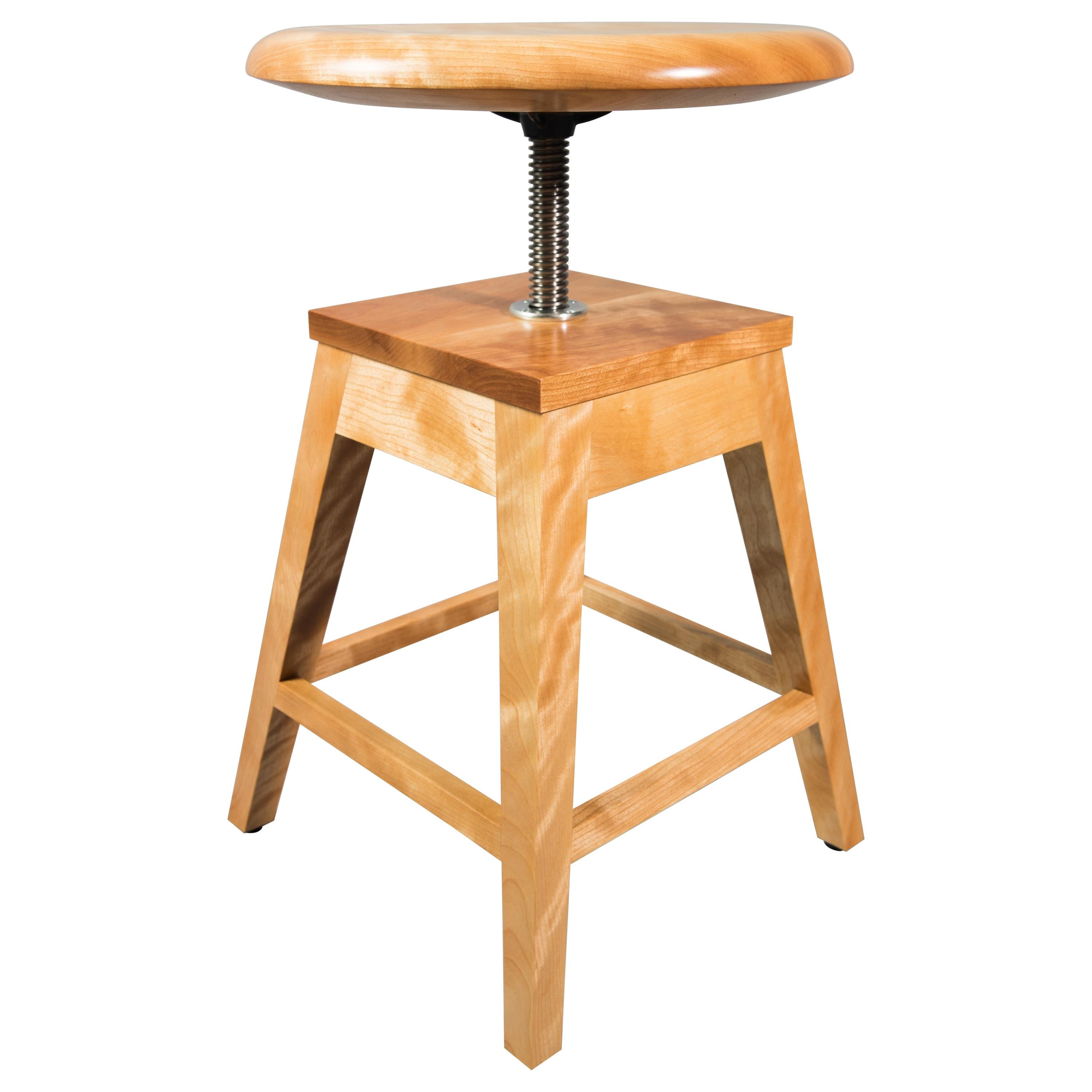 Height Adjustable Piano Stool with Turned Seat and Splayed Legs For Sale
