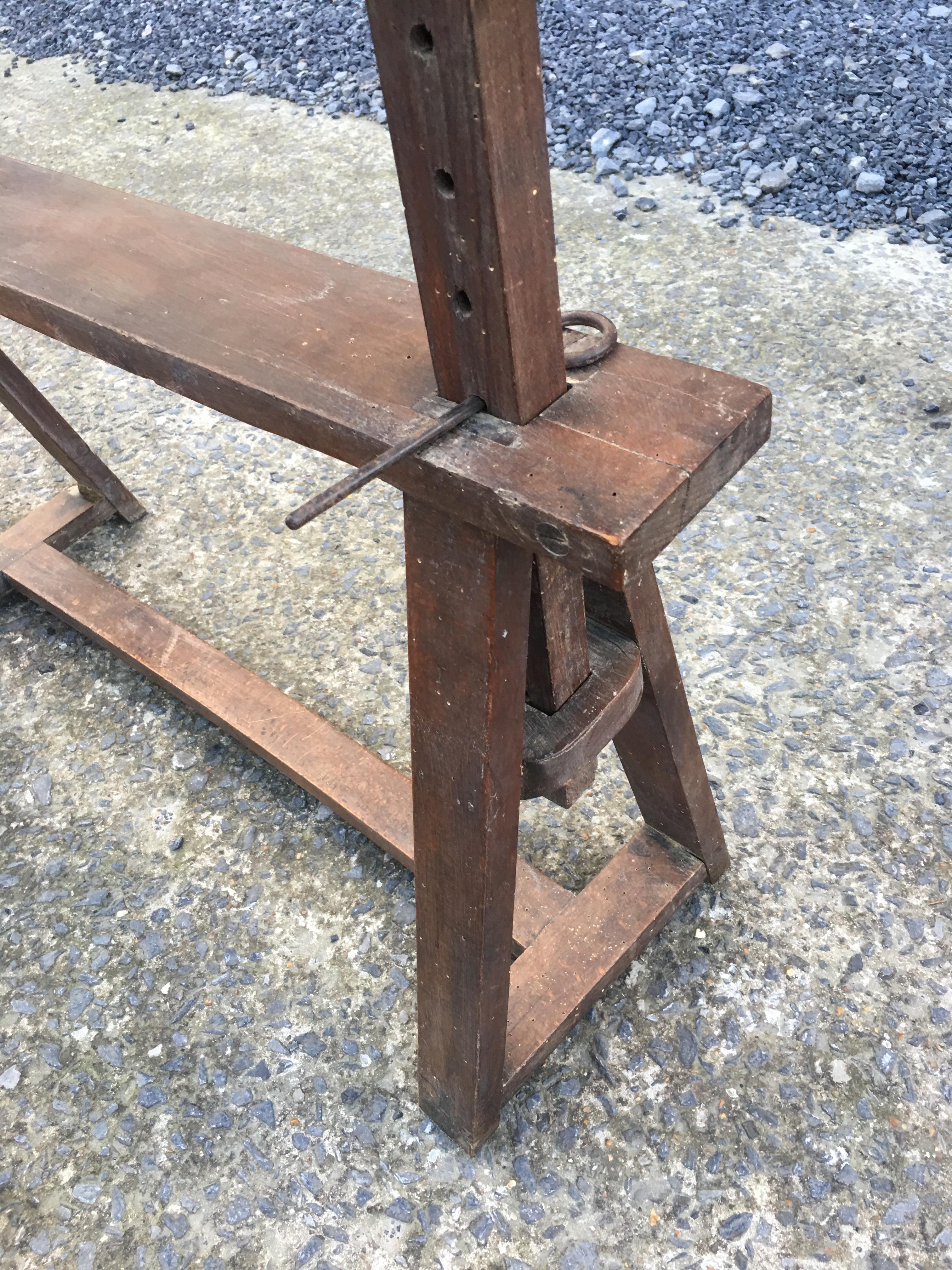 Industrial Height Adjustable Trestles, Wood, circa 1930 For Sale