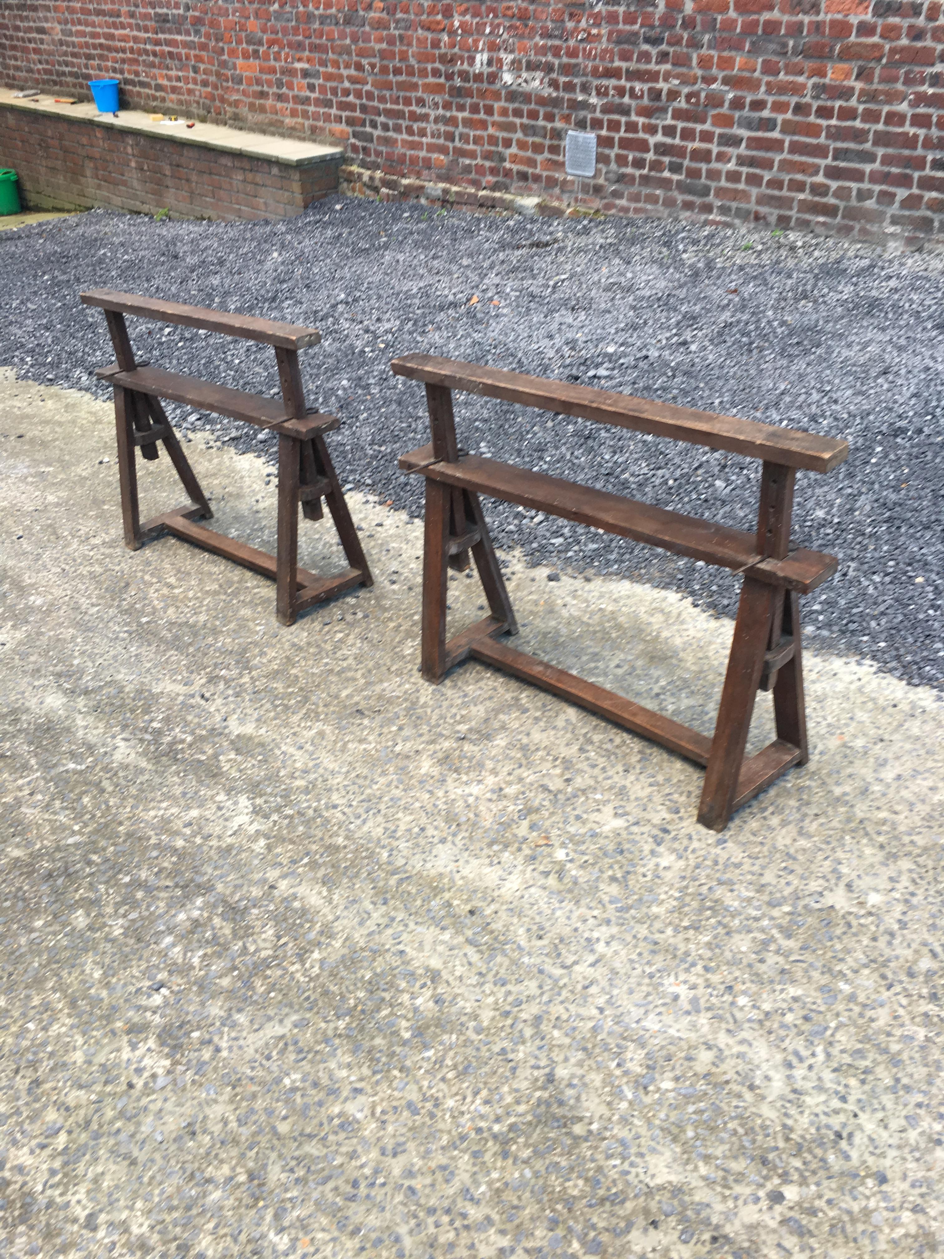 European Height Adjustable Trestles, Wood, circa 1930 For Sale