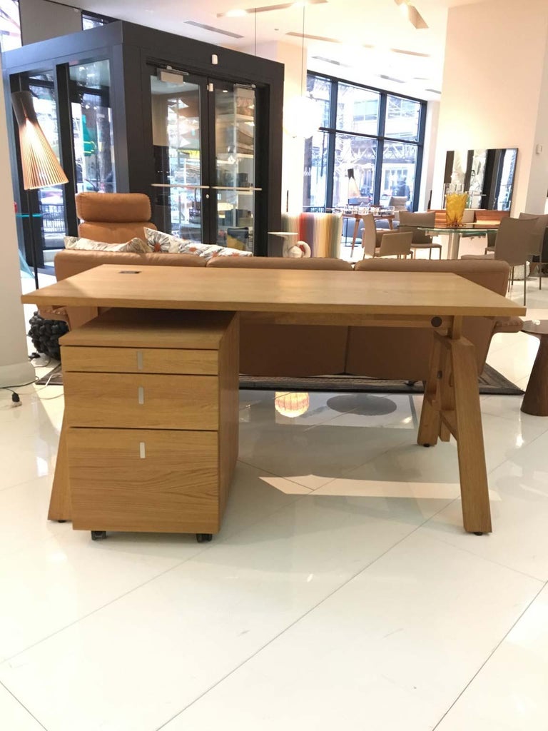 Height Adjusting Desk and File with Four Drawers in Solid Oak