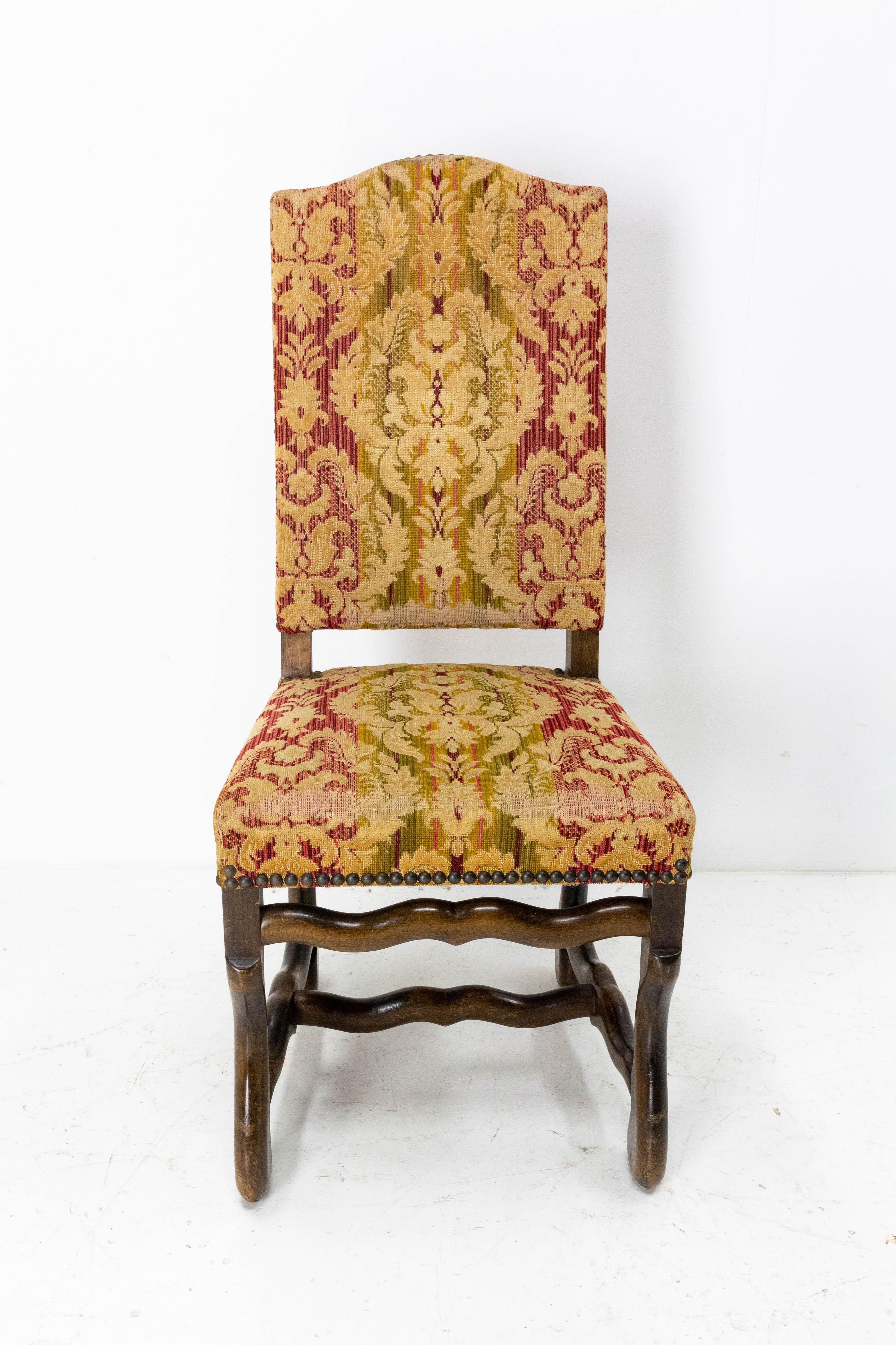 Acht französische Esszimmerstühle aus Buche, Os de Mouton, Louis XIII.-Stil, um 1960 im Angebot 4