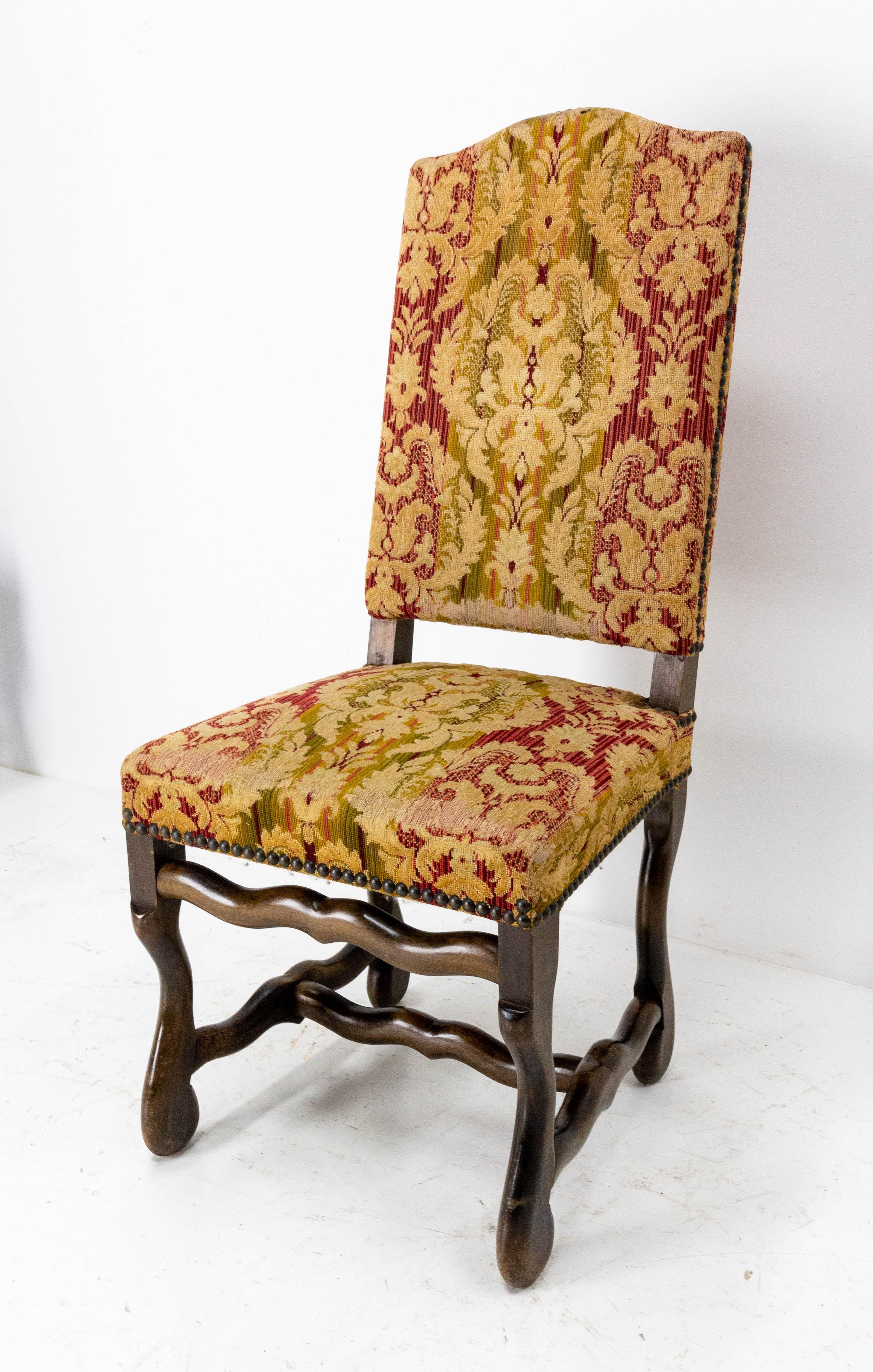 Eight French Dining Chairs Beech Os de Mouton Louis XIII Style, circa 1960 5