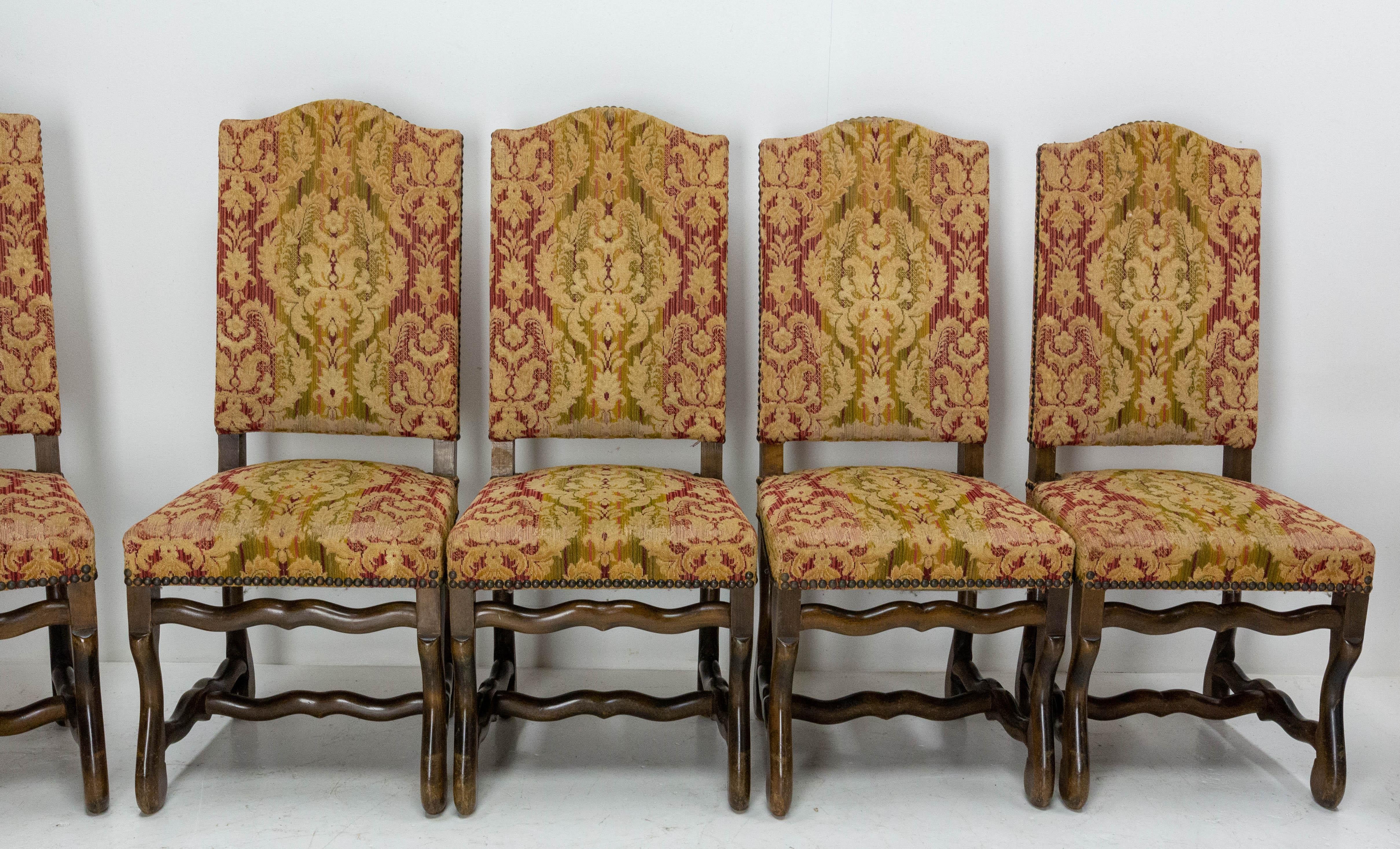 Acht französische Esszimmerstühle aus Buche, Os de Mouton, Louis XIII.-Stil, um 1960 (Französisch) im Angebot