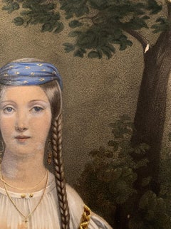 ightened-Gravur einer jungen merovingischen Frau, Troubadour-Stil, 19. Jahrhundert