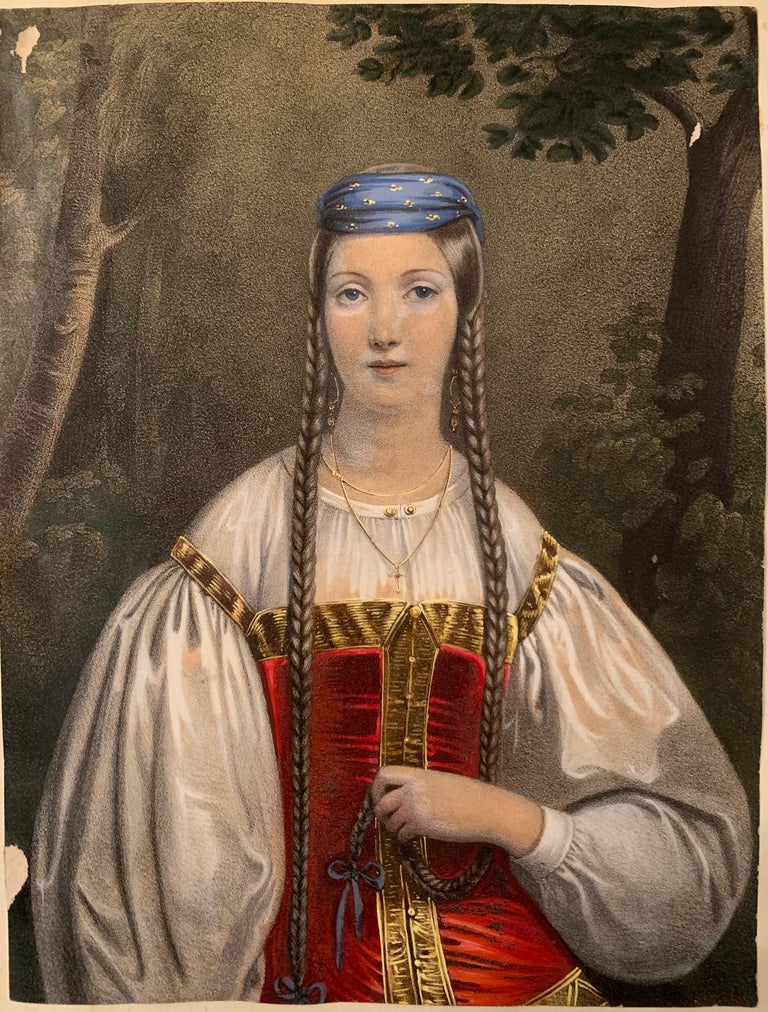 Heightened Engraving of a Young Merovingian Woman, Troubadour Style ...