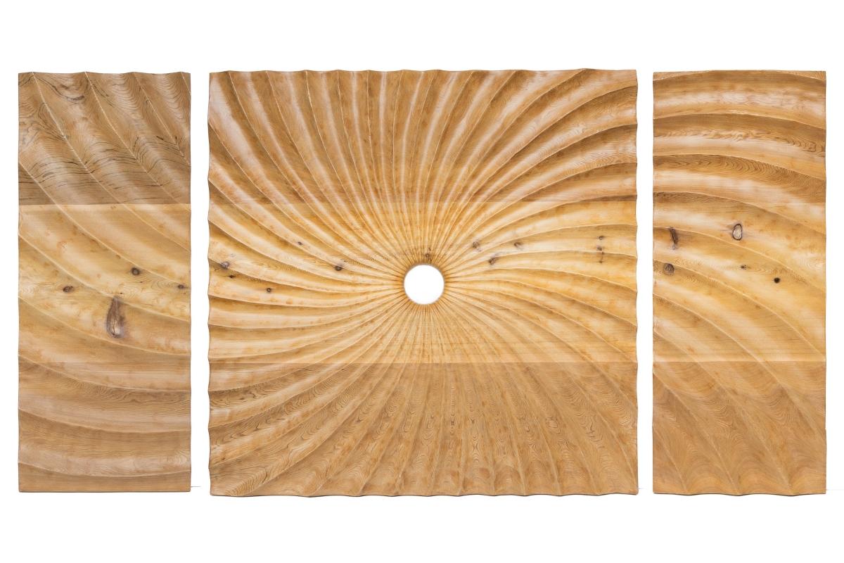 Heiko Weiner Abstract Sculpture - "Expansions" Cedar Wood Spiral Triptych 