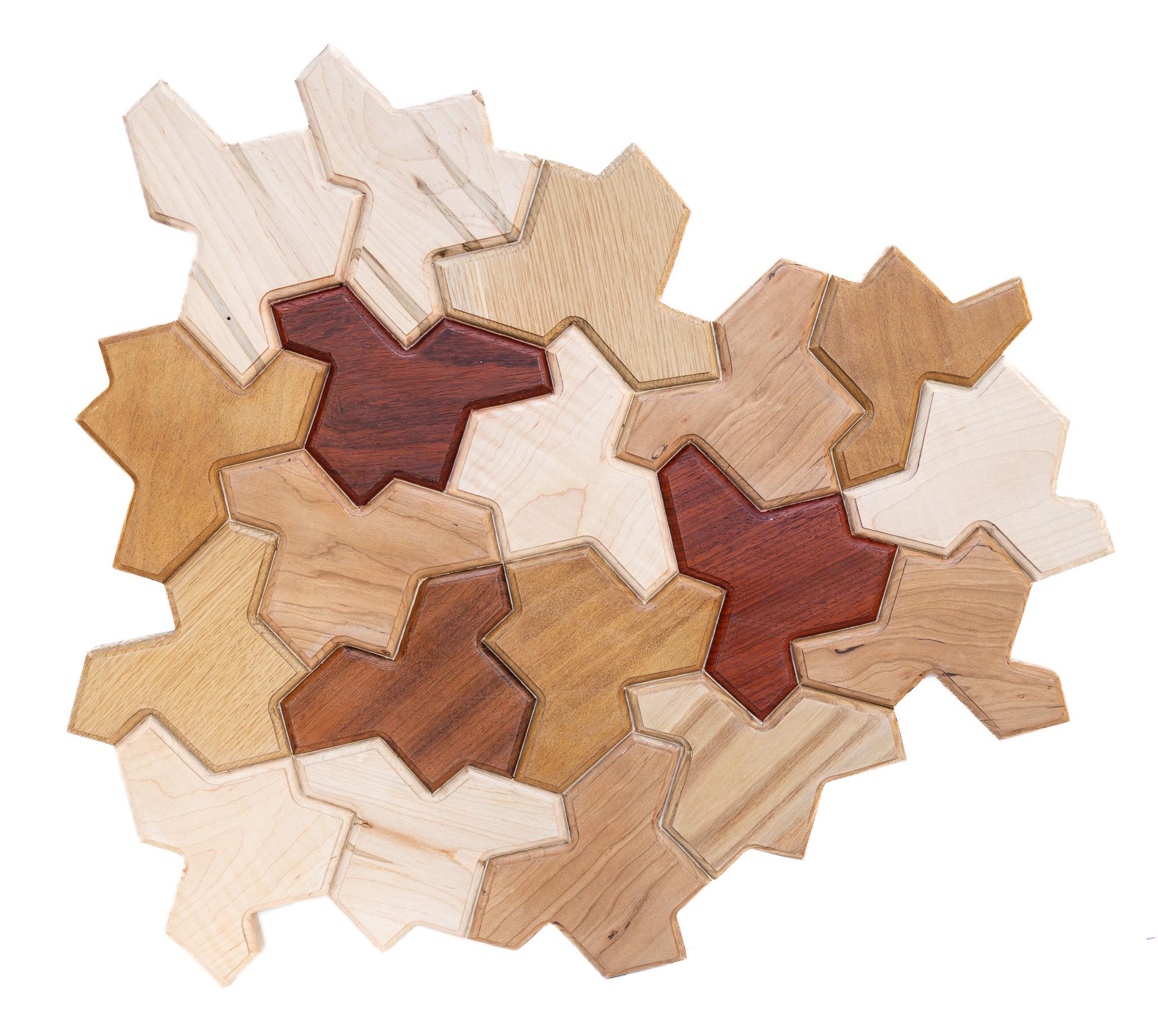 "Hats" Geometric Abstract Wooden Wall Sculpture 
