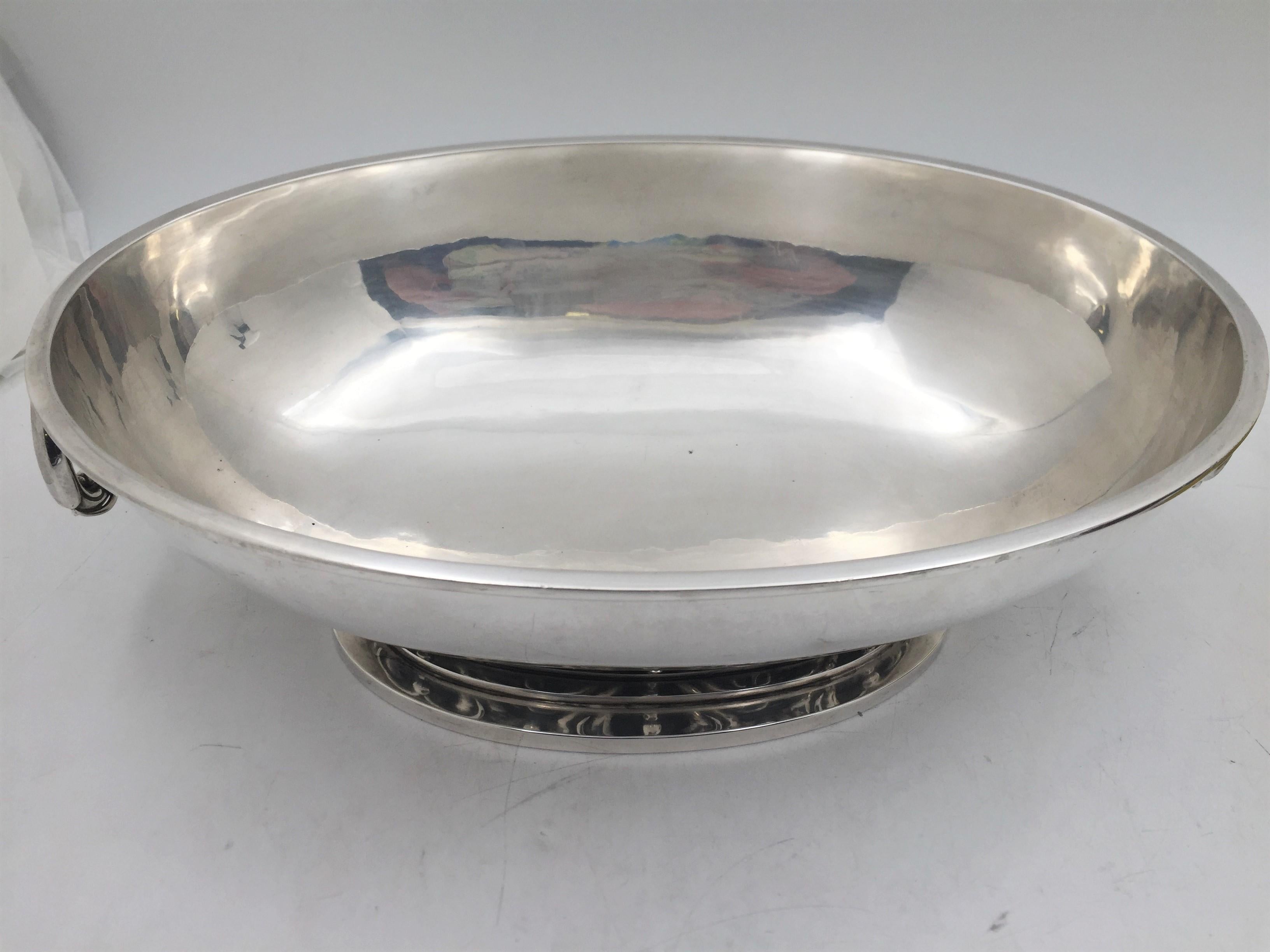 Danish Heimburger Silver Hammered Centerpiece Bowl in Mid-Century Modern Jensen Style For Sale