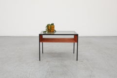 Hein Salomonson Mid-Century Side Table with Smoke Glass & Suede for AP Originals