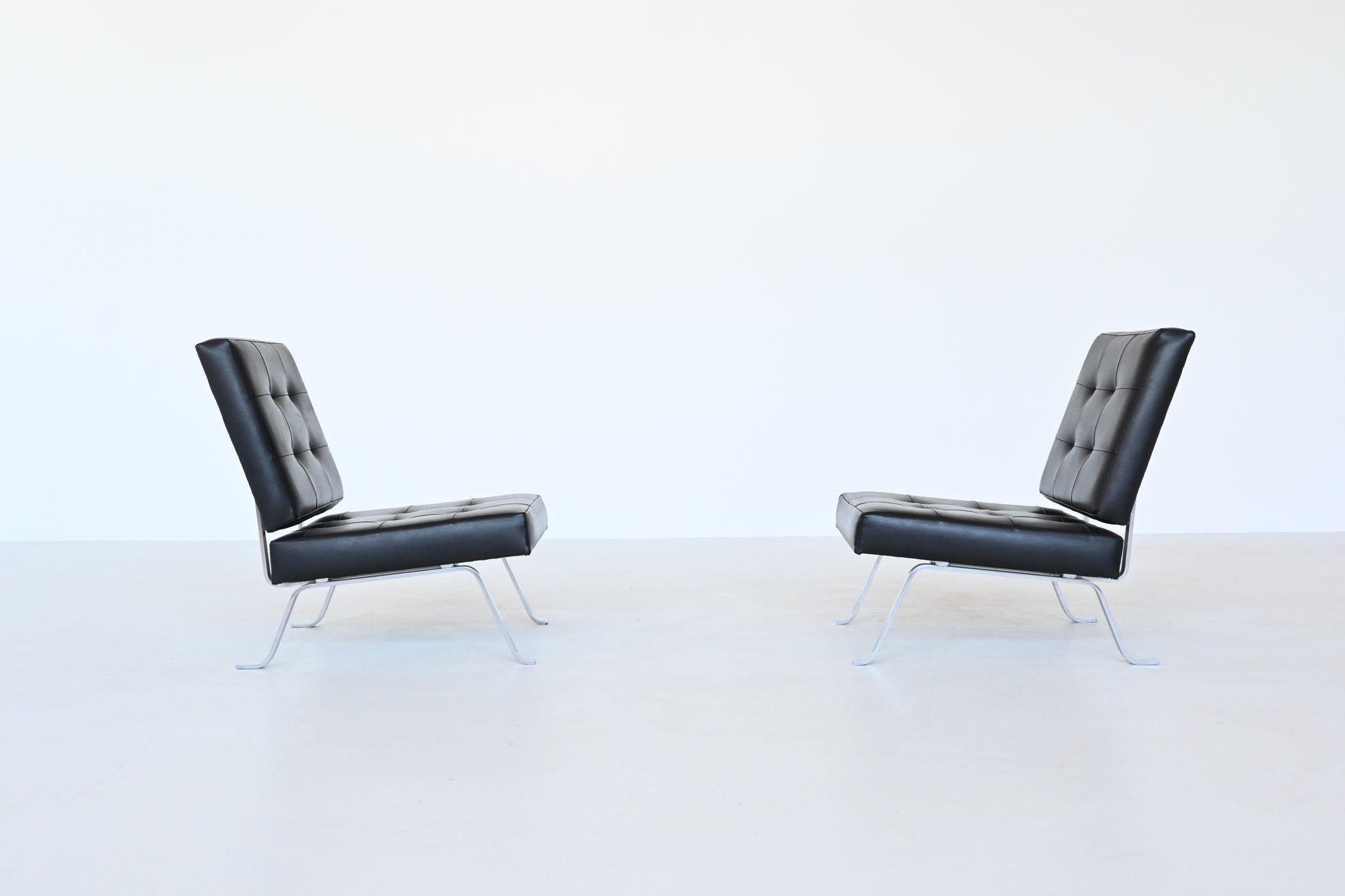 Brushed Hein Salomonson Model AP60 Lounge Chairs AP Originals, Netherlands, 1960
