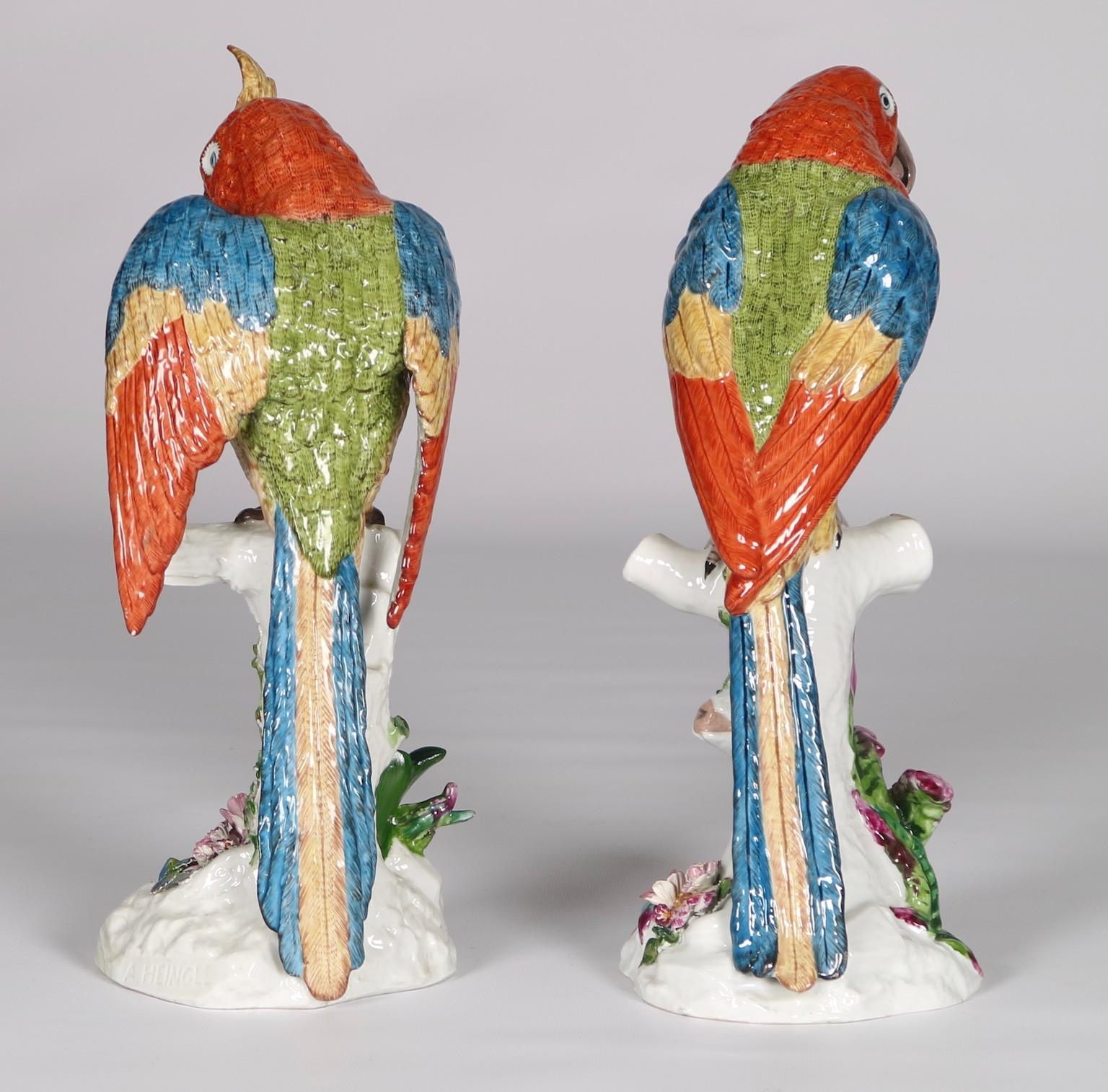 Heingle German Porcelain Parrots on Tree Trunk 1