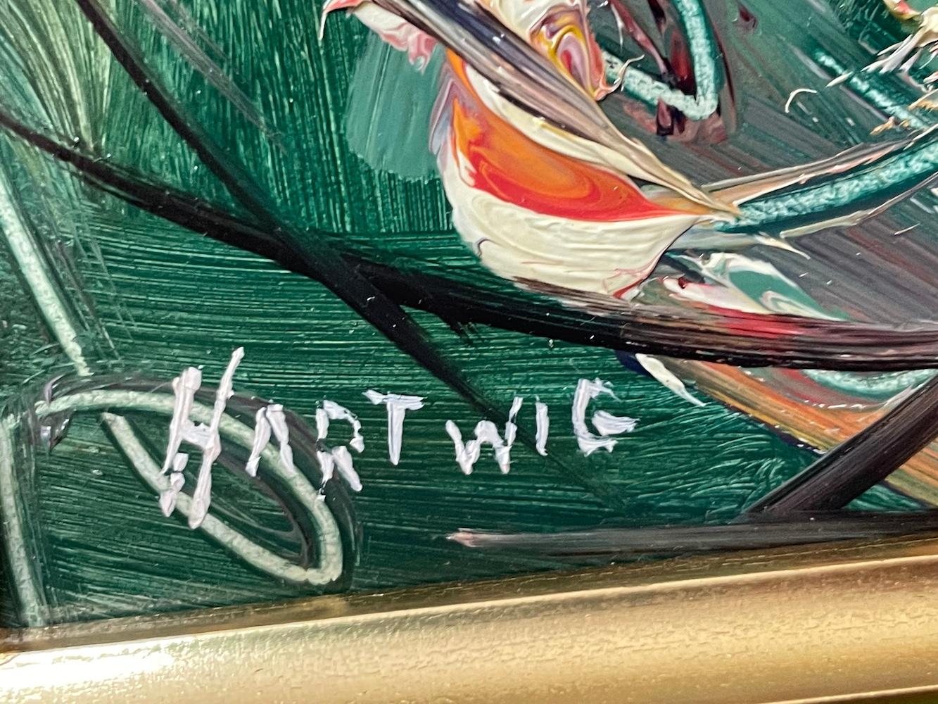 Astratto esplosivo in blu vibrante, rosso e nero - Abstract Painting Marrone di Heinie Hartwig