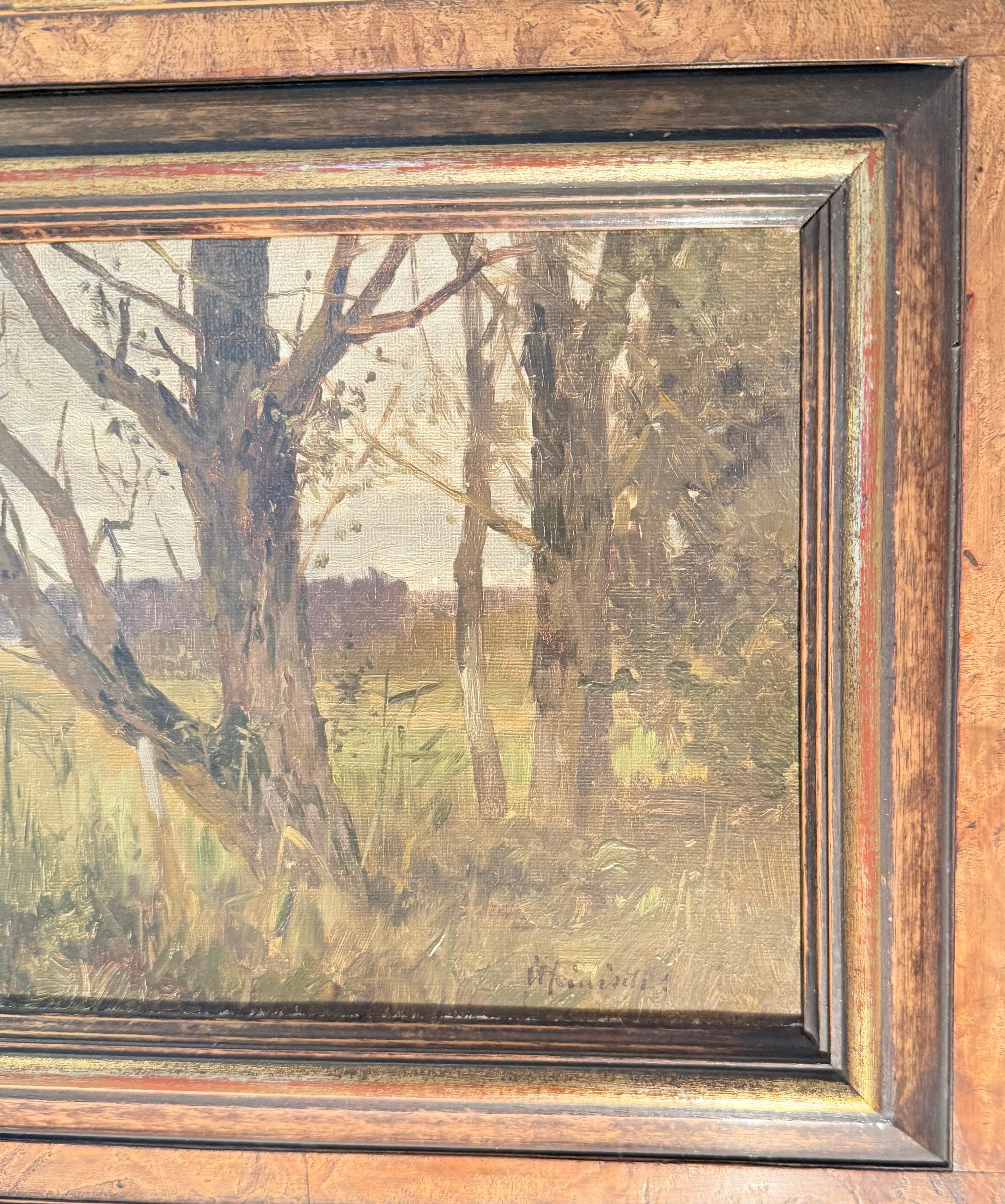 Dipinto a olio impressionista di  Karl Adams Heinisch, 1847 - 1923 Paesaggio - Painting di Heinisch, Carl-Adam