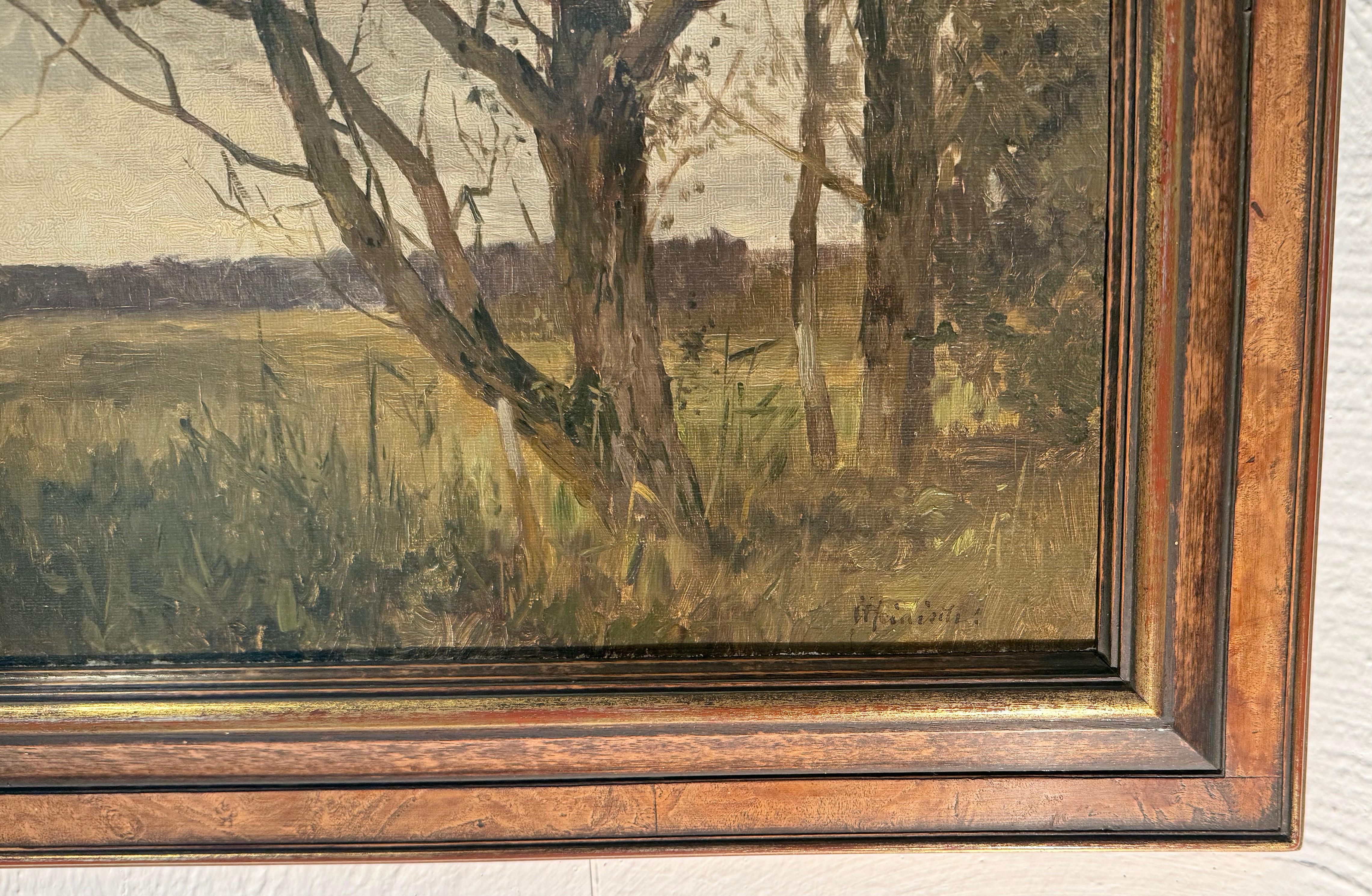 Dipinto a olio impressionista di  Karl Adams Heinisch, 1847 - 1923 Paesaggio - Landscape Painting Marrone di Heinisch, Carl-Adam