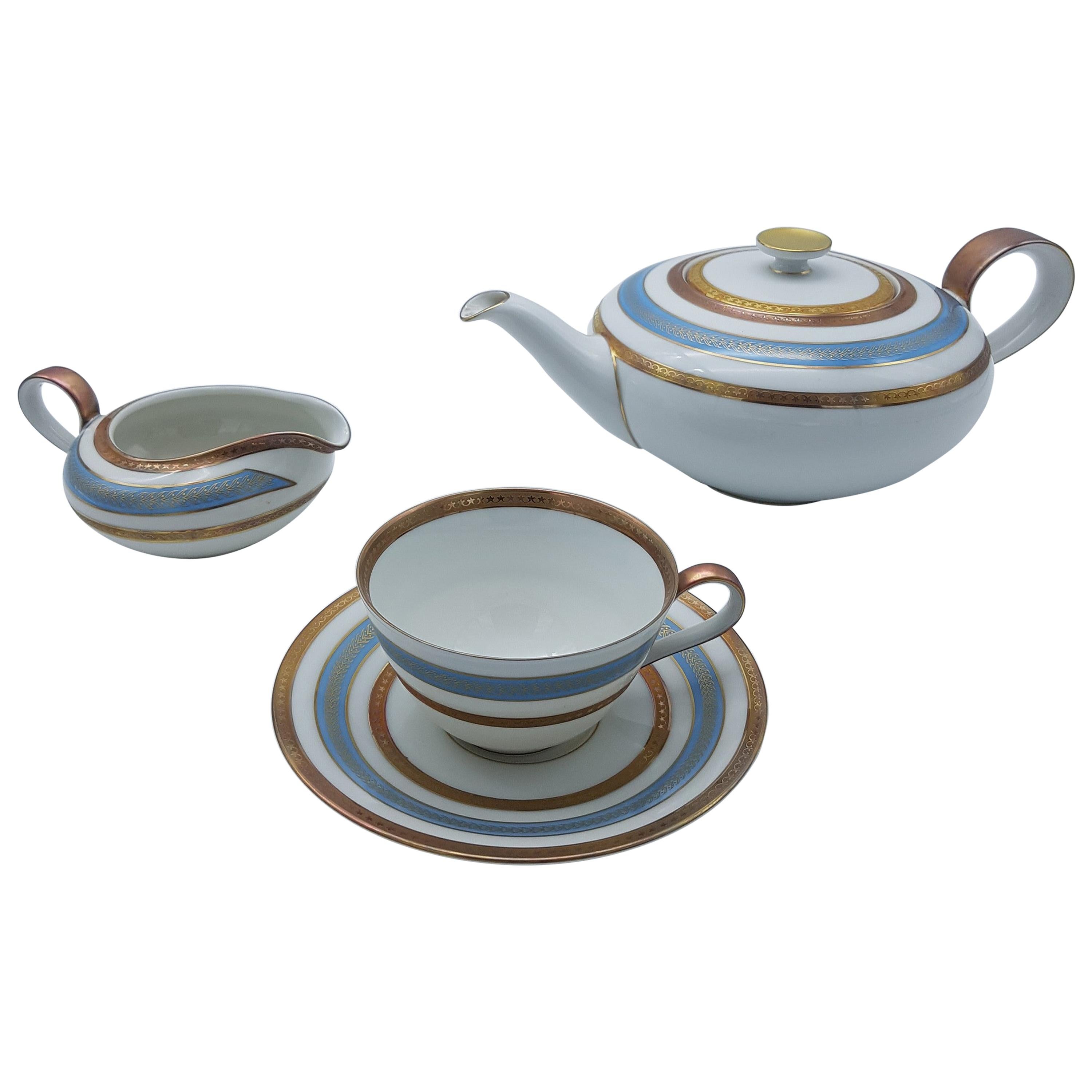 Heinrich Bavaria Porcelain Tea-Set, 14-Piece Gold Rimmed Bone China Set For Sale