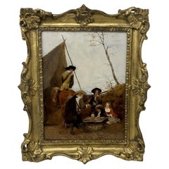 Heinrich Breling Antique German Oil Painting in Giltwood Frame Landscape Scene 