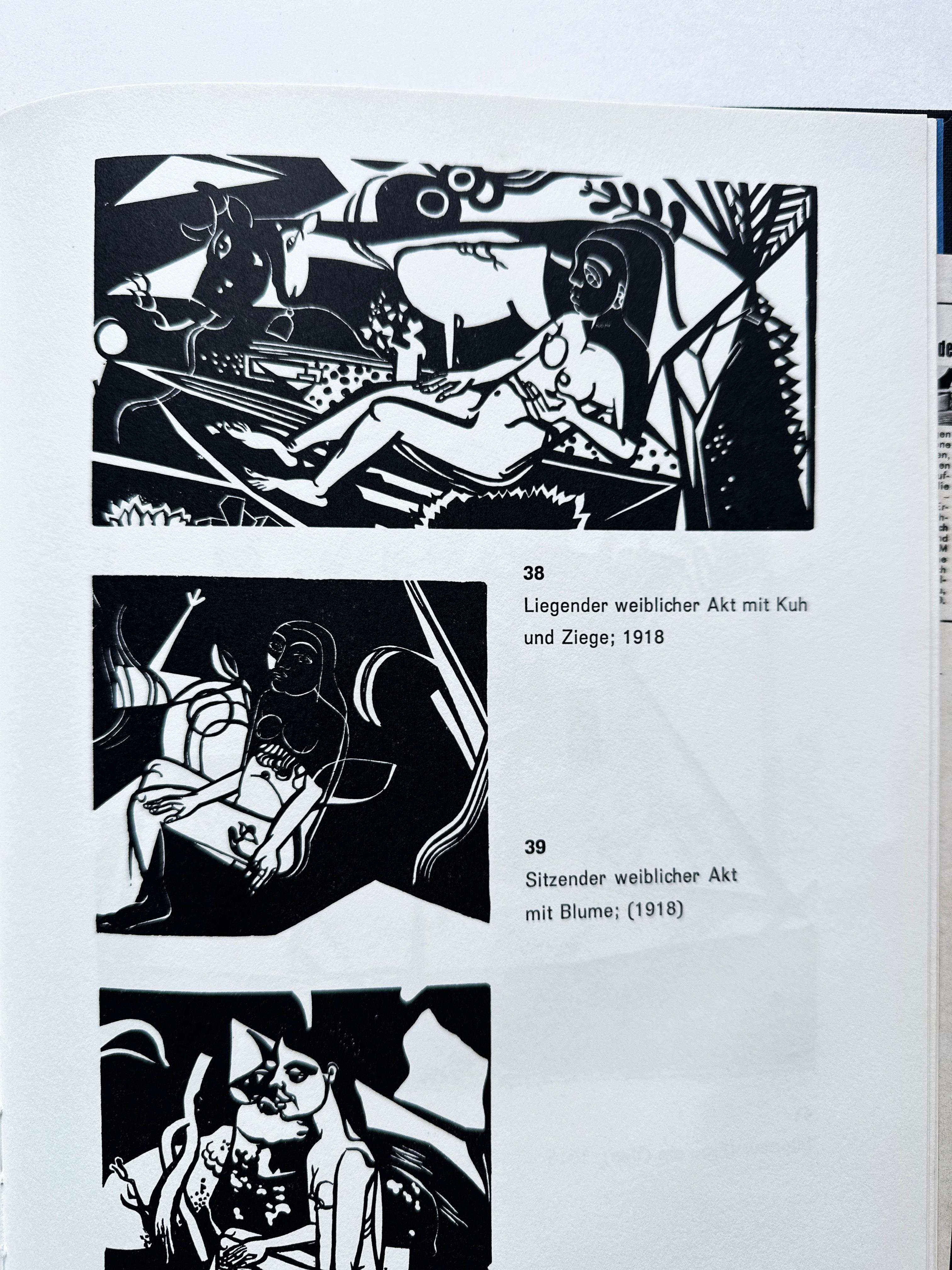 Liegender Weiblicher Akt Mit Kuh Und Ziege Expressionist Woodcut For Sale 1