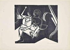 Donna reclinata - xilografia di Heinrich Campendonk - 1925