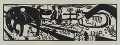 Woodcut on Vellum "Bauerngang" 1918 by Heinrich Campendonk