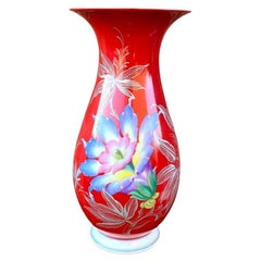 Heinrich & Co Selb Hand-Painted Bavaria Porcelain Red Vase, 1980s