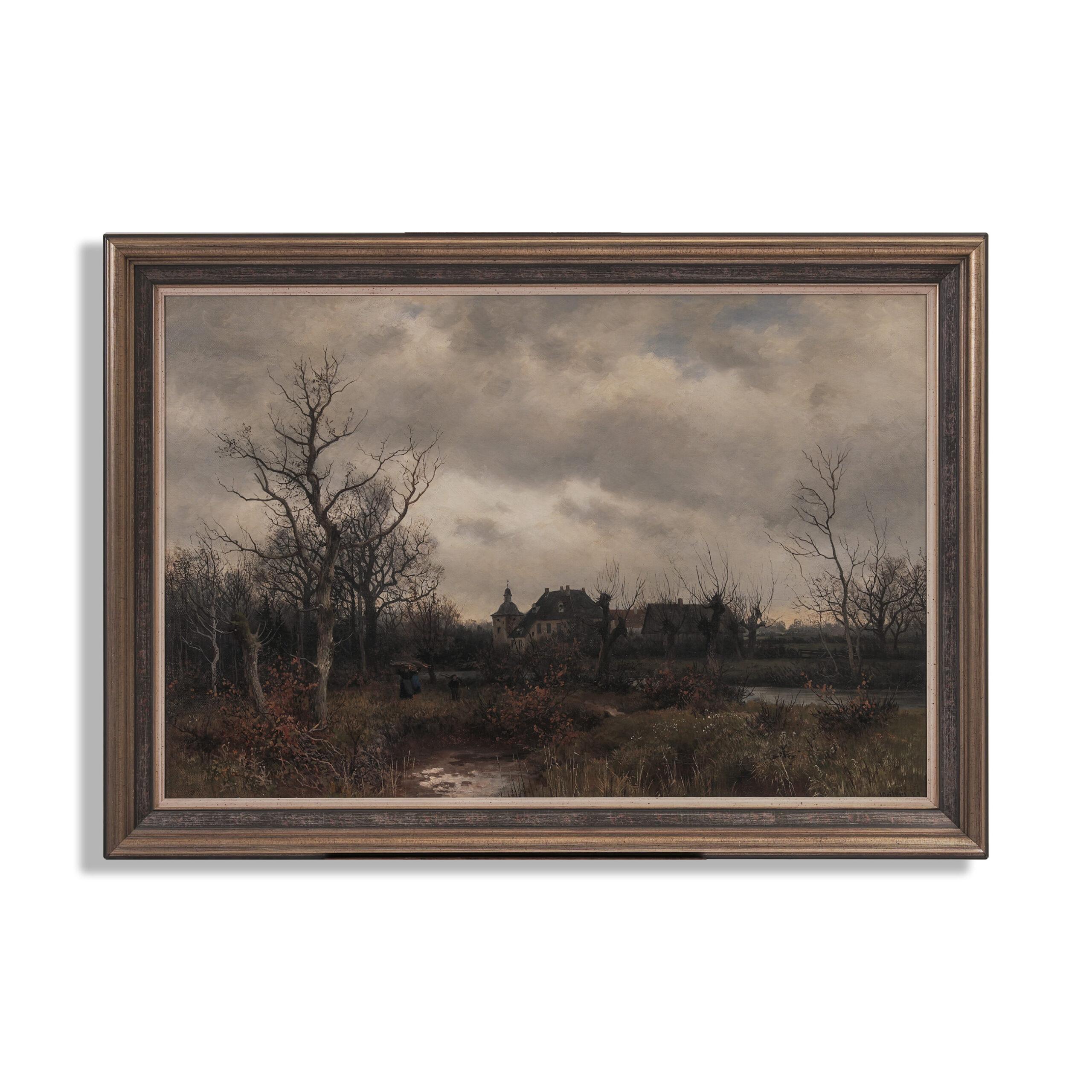 Romantic Heinrich Deiters late 19th Century Oil Painting Autumn Landscape 1889 For Sale