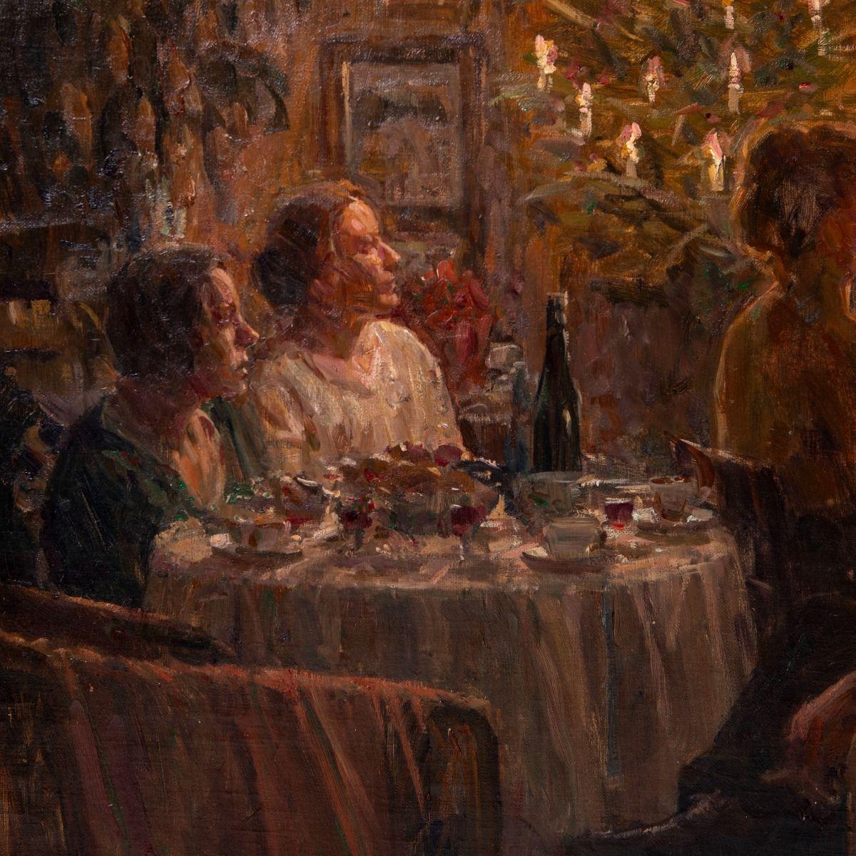 Romantique Heinrich Dohm, Scène intérieure de la veille de Noël, huile sur toile, 1901 en vente