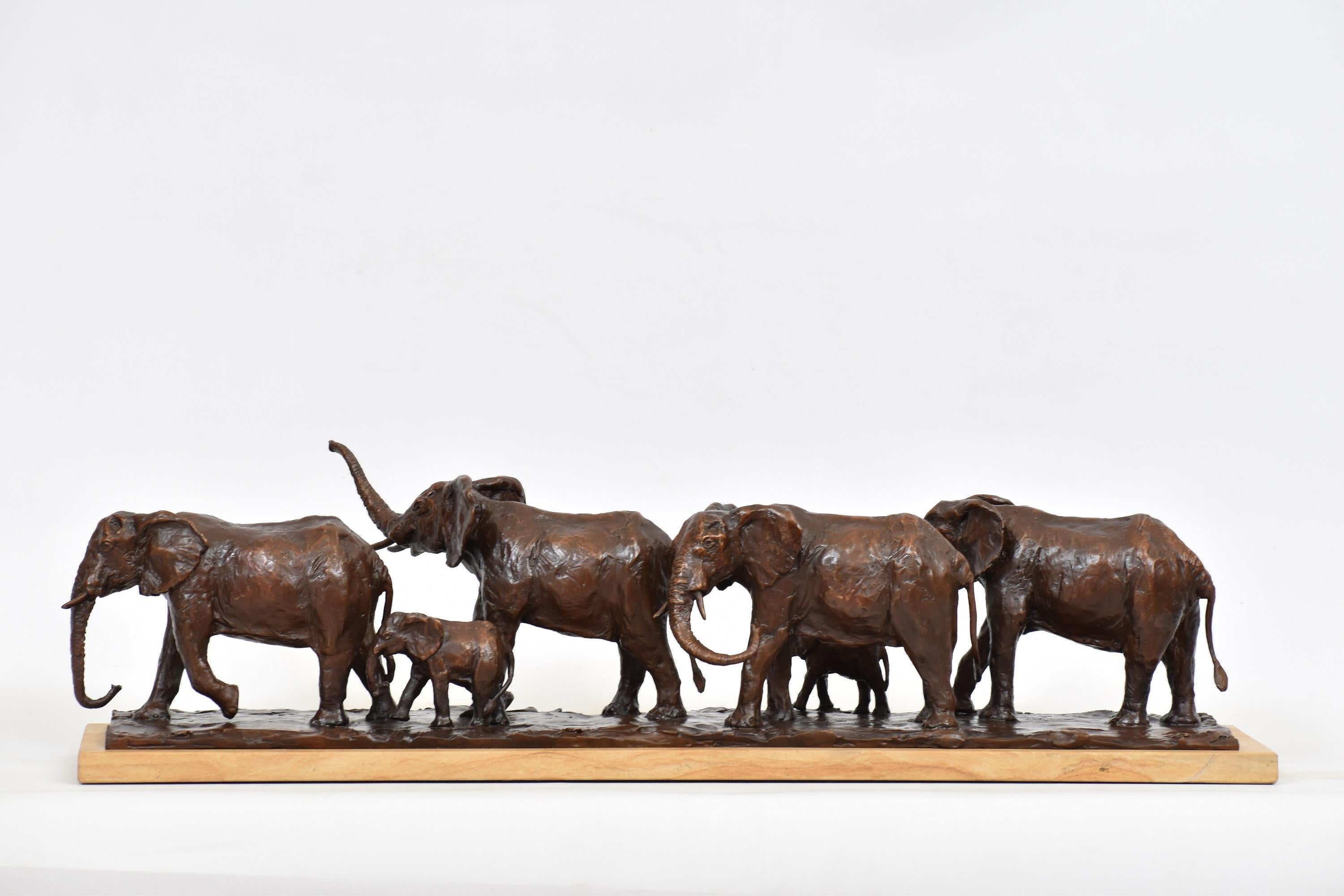 Elephant Herd - Bronze Sculpture - Limited Edition - Gold Figurative Sculpture by Heinrich Filter