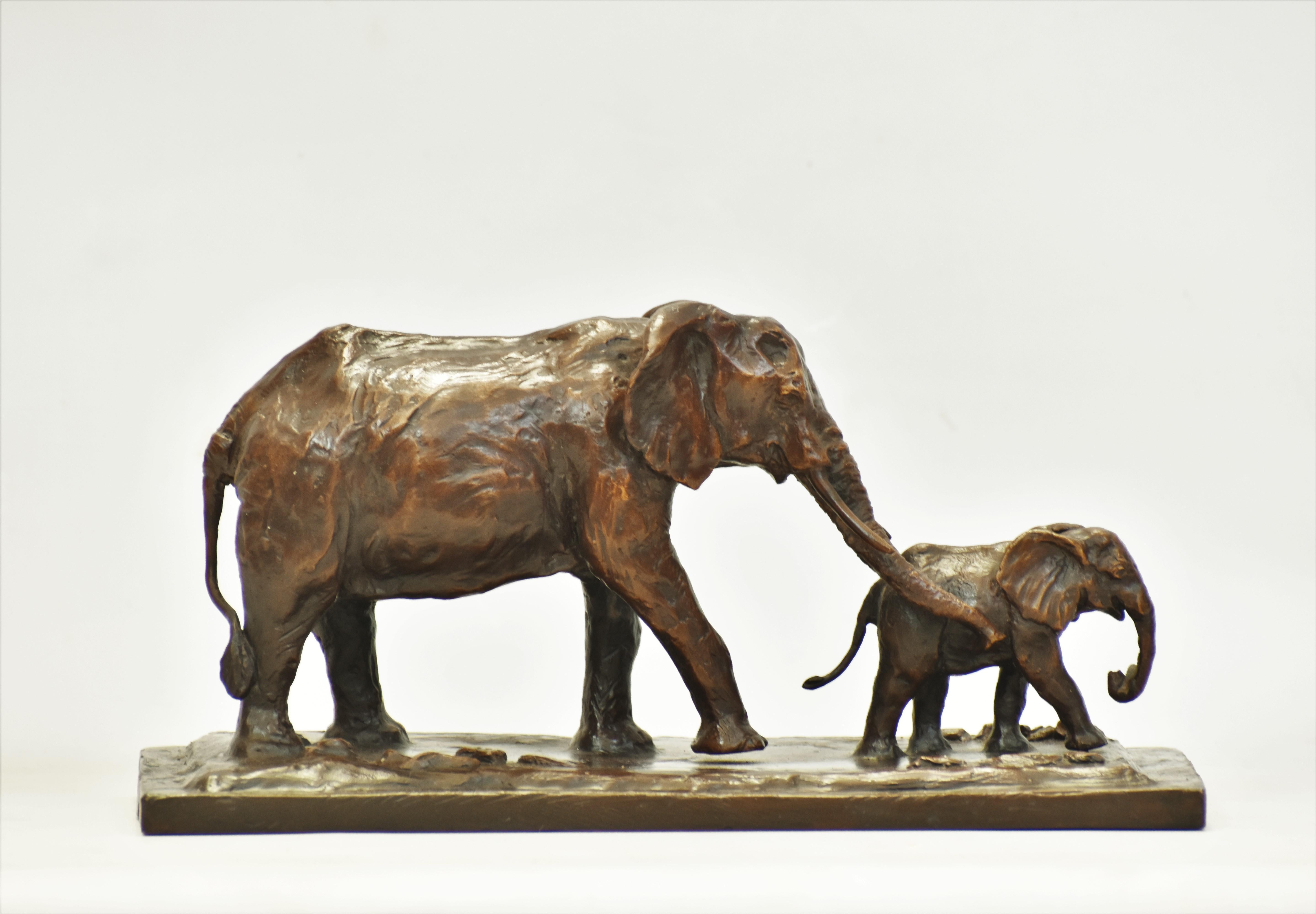 In Step - Bronze Elephant Sculpture, Limited Edition of 24 - Gold Figurative Sculpture by Heinrich Filter