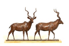 Going to the River - Bronze Kudu Bulls - African Antelope Bronze Sculpture