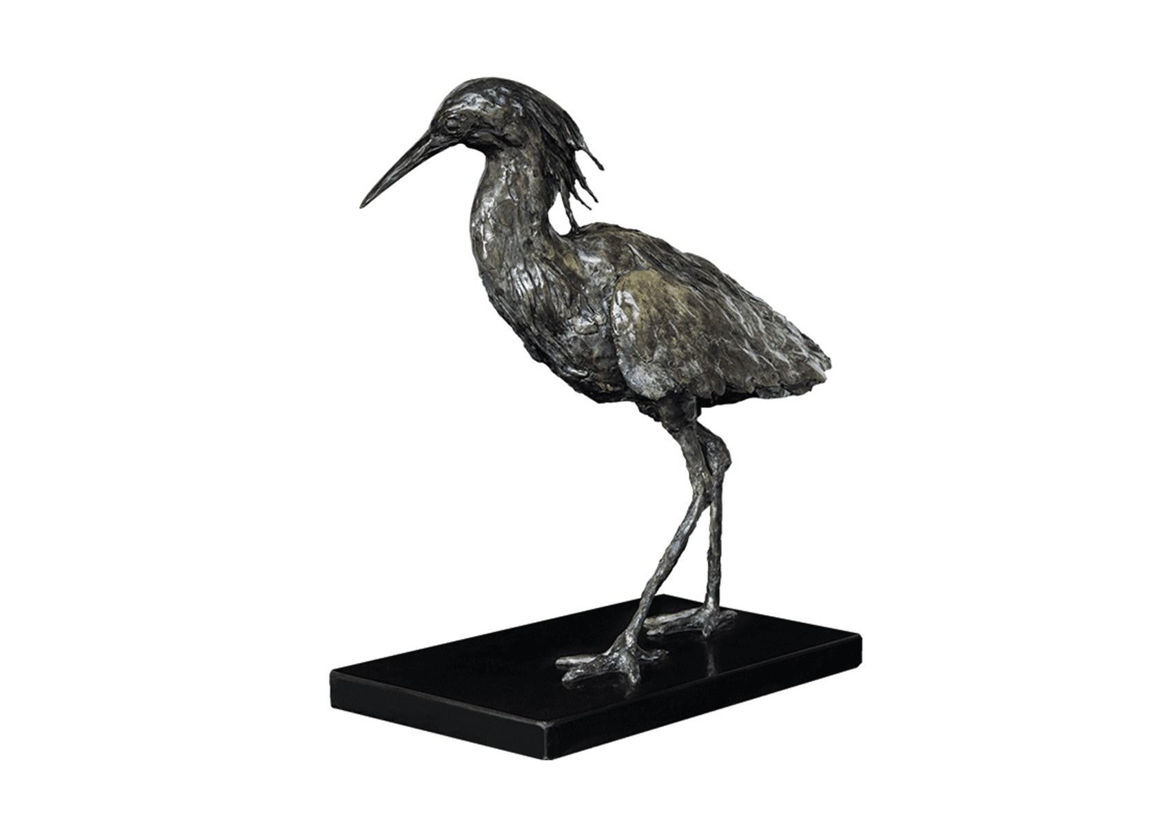 Heinrich Filter Figurative Sculpture - Black Heron - African Bird Bronze Sculpture - Limited Edition