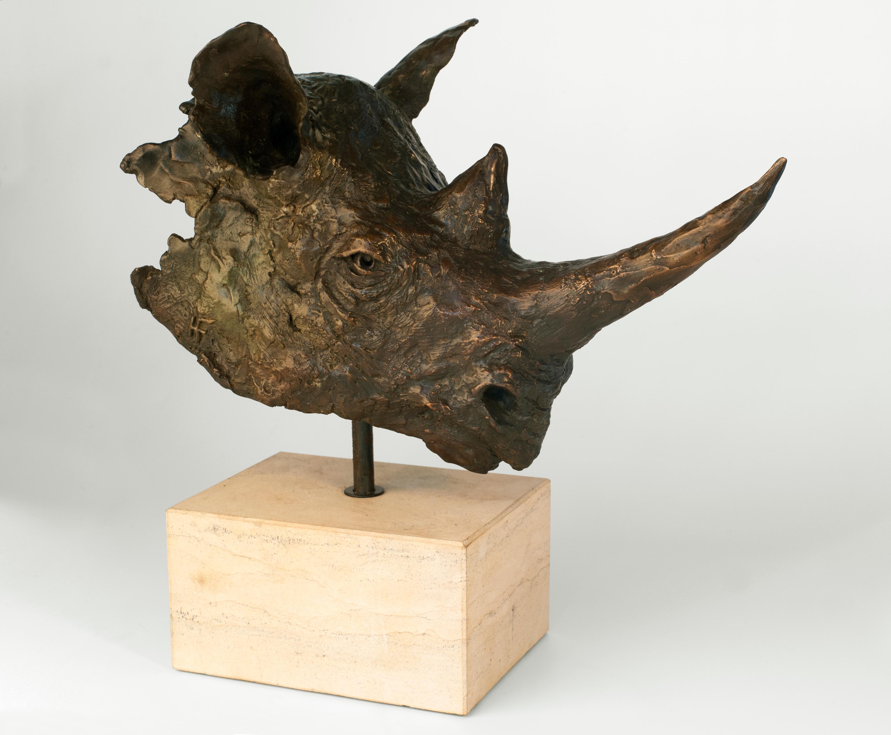 Heinrich Filter Figurative Sculpture - Black Rhino Bust - Bronze Sculpture - Limited Edition