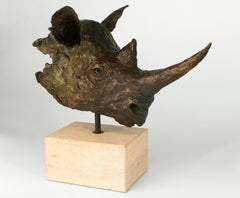 Used Black Rhino Bust - Bronze Sculpture - Limited Edition