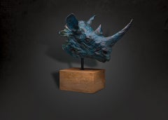Black Rhino Bust in Bronze Verdigris