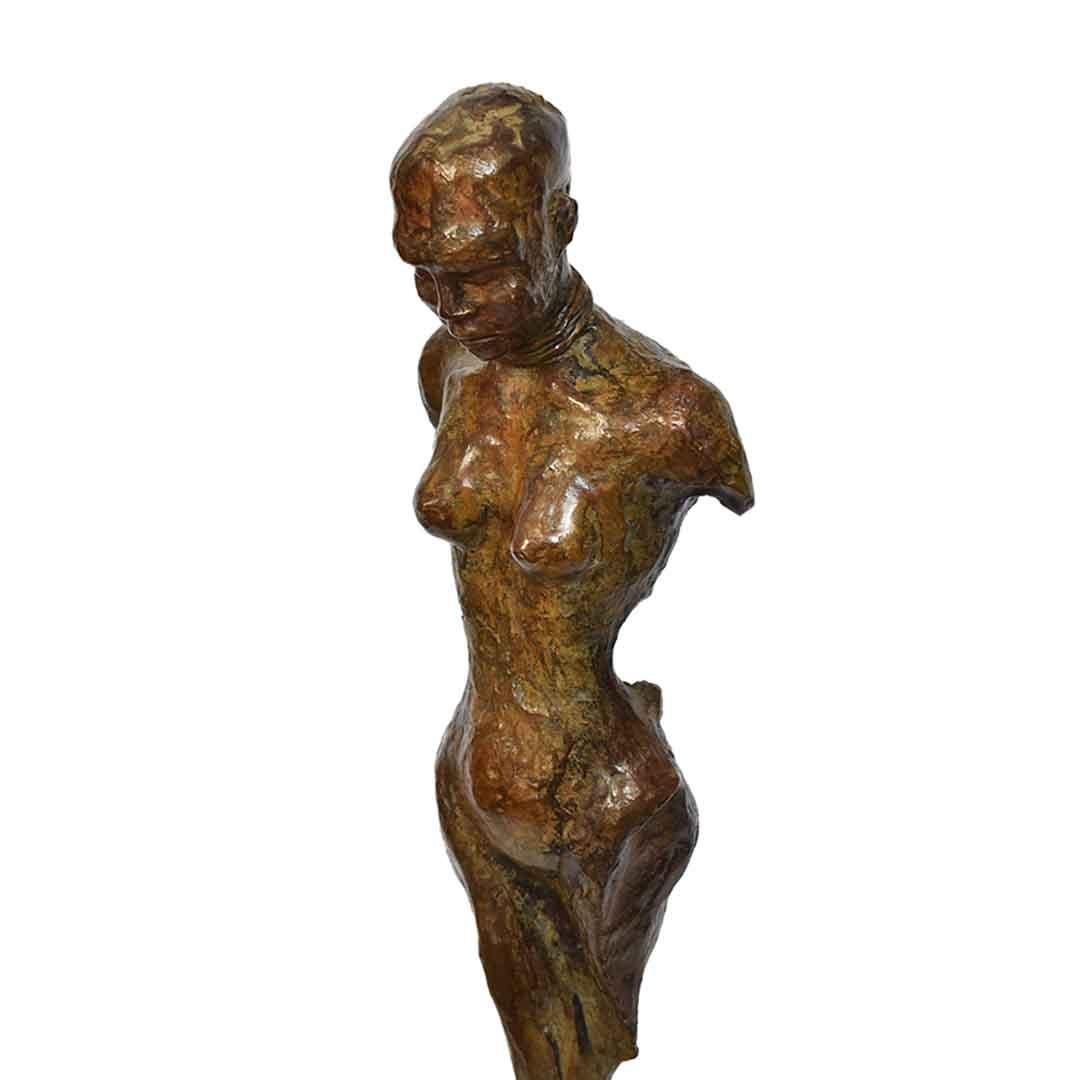 Young Woman in bronze, abstract nude figurative bronze sculpture, limited edition of 24, height 64 cm including base, Sandstone base: approx 17 cm x 15 cm x 5 cm. Cast bronze using the lost wax method. Upon receipt of order your edition is cast.