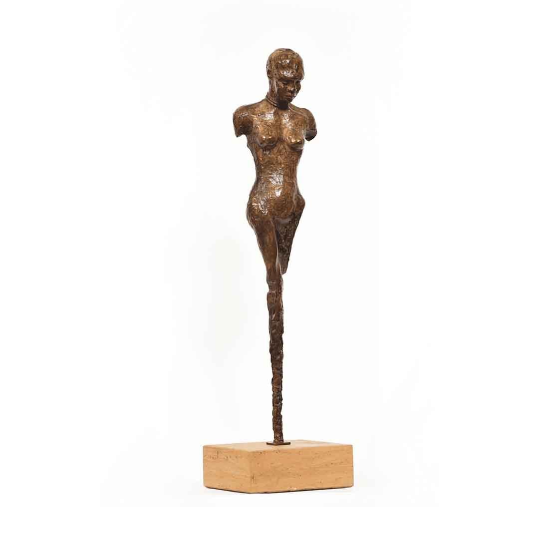 Young Woman in bronze, abstract nude figurative bronze sculpture, limited edition of 24, height 64 cm including base, Sandstone base: approx 17 cm x 15 cm x 5 cm. Cast bronze using the lost wax method. Upon receipt of order your edition is cast.