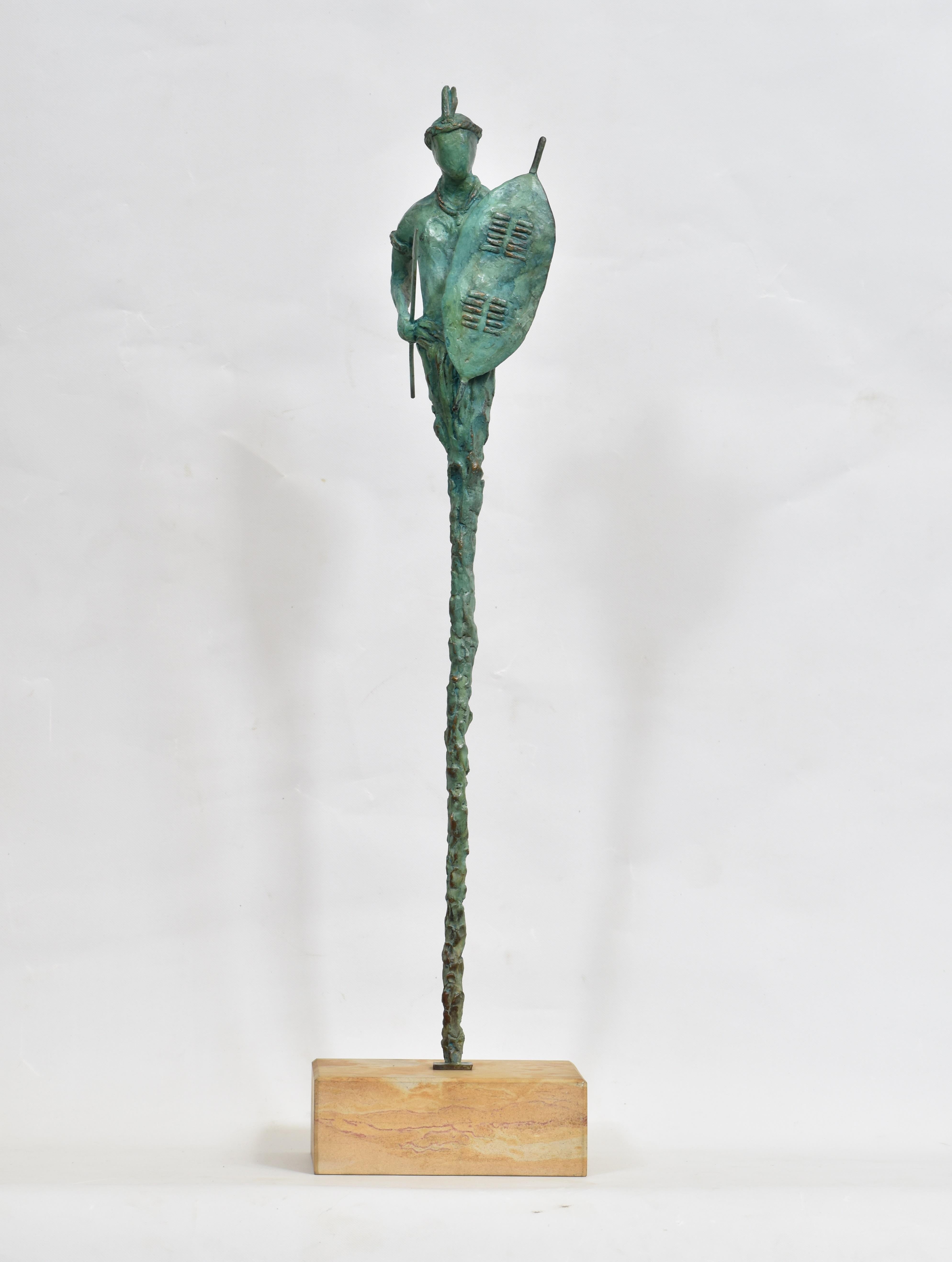 Zulu Warrior - African Sculpture in Bronze Verdigris - Limited Edition - Gold Abstract Sculpture by Heinrich Filter