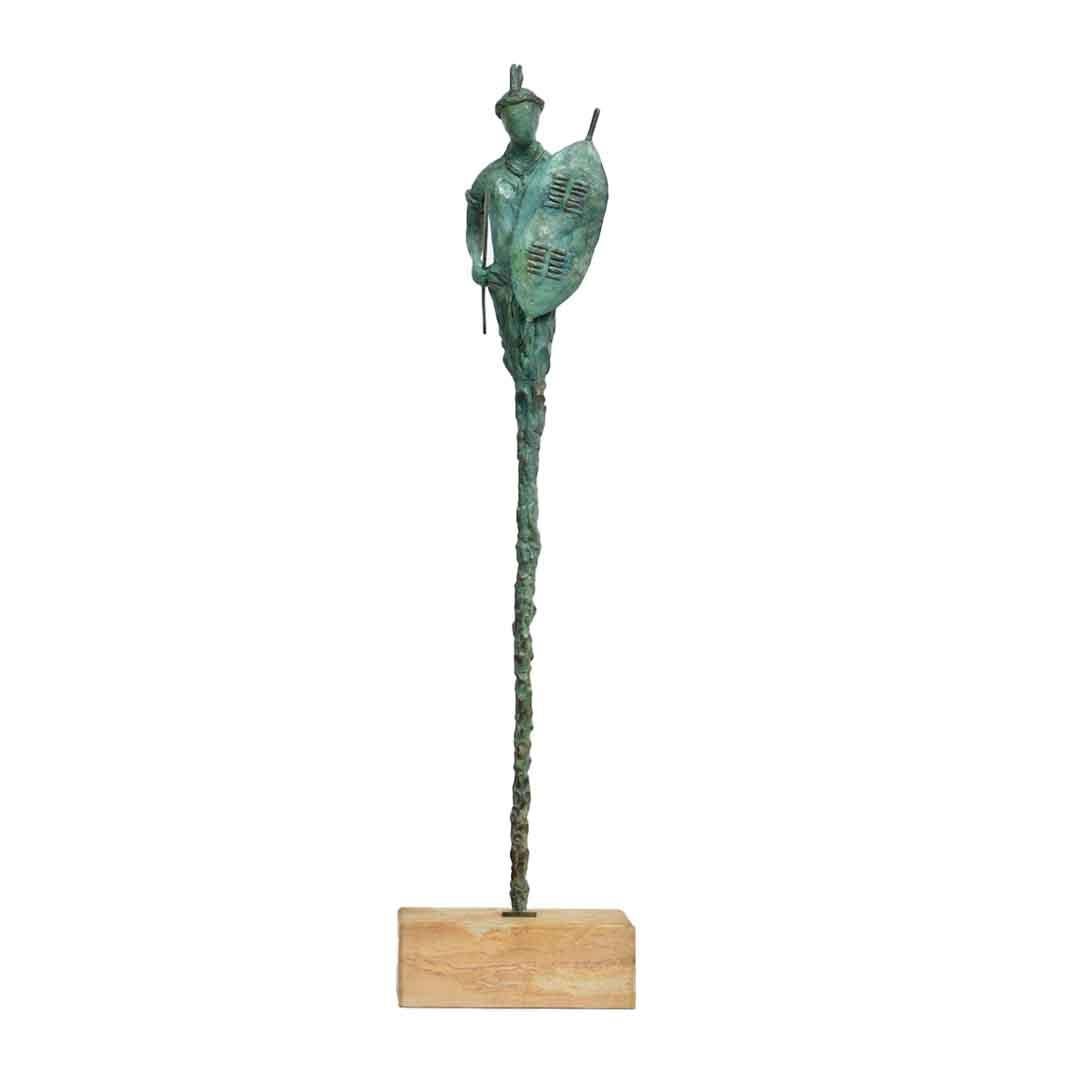 Zulu-Krieger – afrikanische Skulptur aus Bronze Verdigris – limitierte Auflage